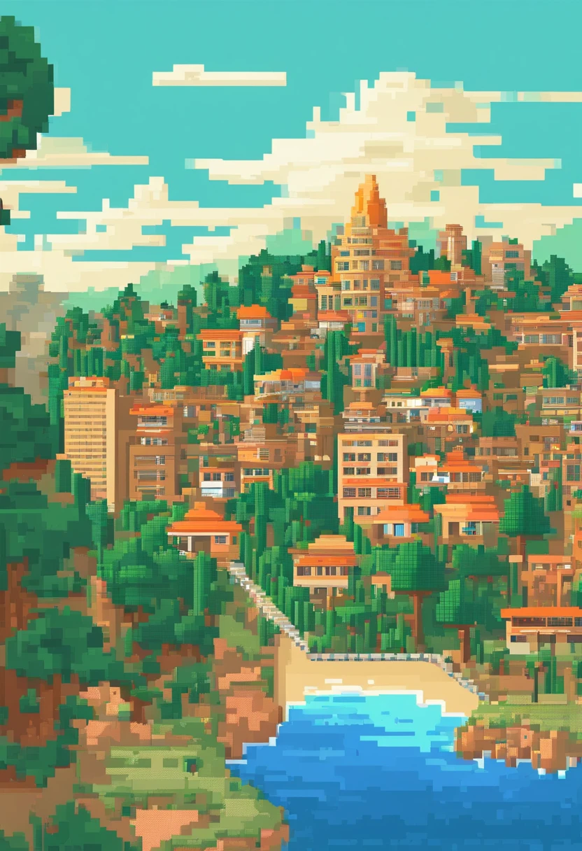 Landscape of the tourist destination Pixel Art. Noite. Pixel Art 3D Papel de parede 4K. Amazing pixel art details. Pixel Art. Ondas de vapor. Pixel Art detalhado do mecanismo irreal, lagoa do taquaral em Campinas, capivara, lagoa, cidade de Campinas