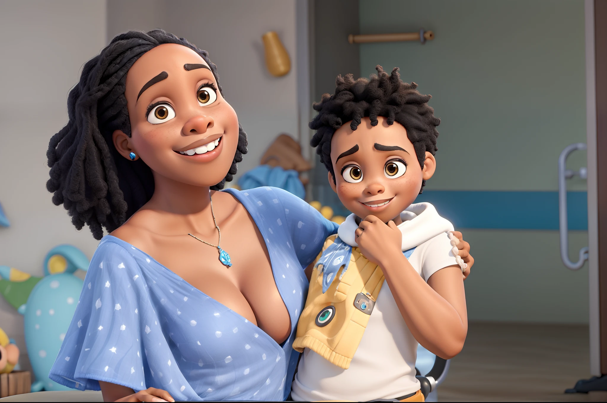 Black Woman and Braca Child, estilo disney pixar, alta qualidade, melhor qualidade