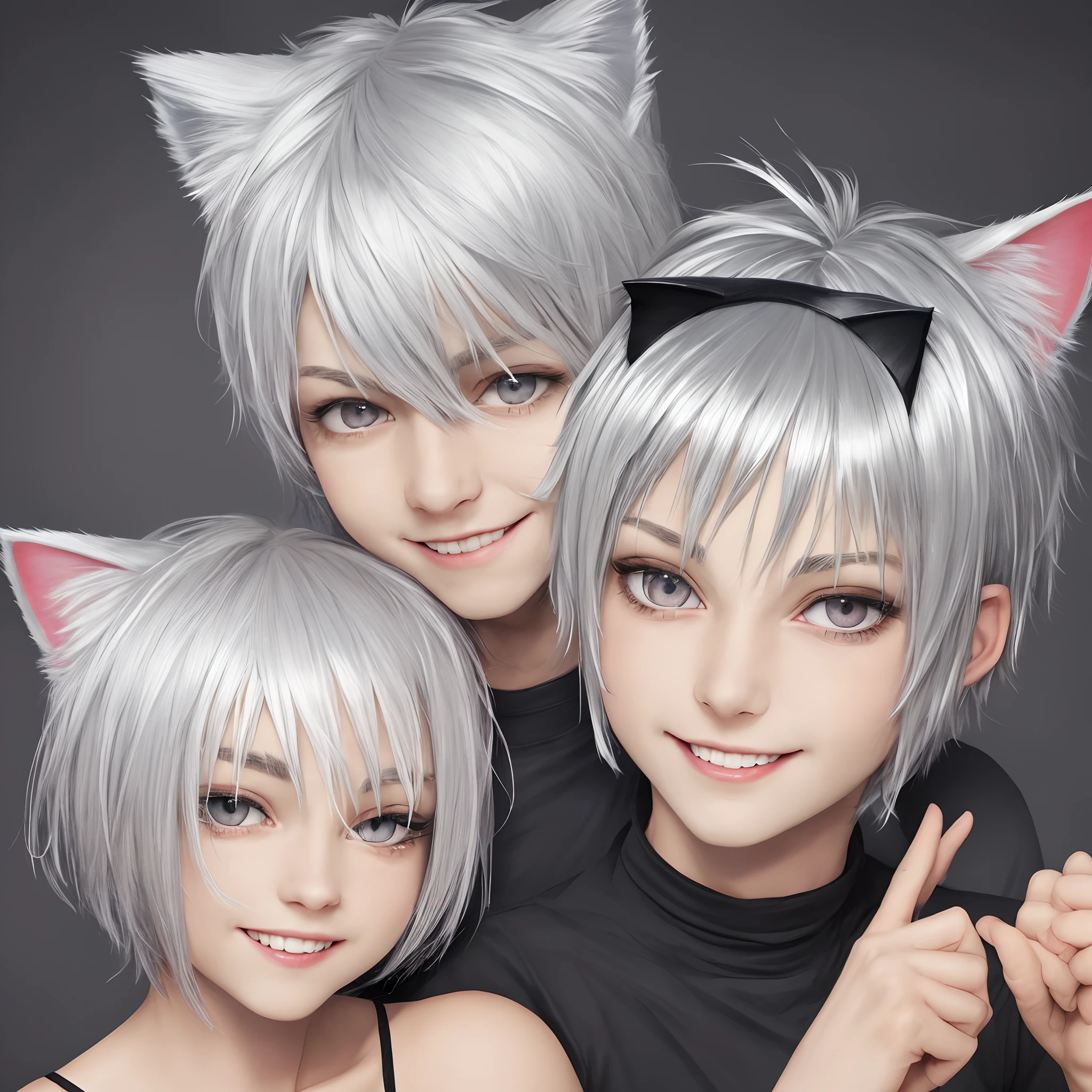 Silver Hair, Saggy Eyes, Man, Cat Ears, Birthday, Smile, Short Hair