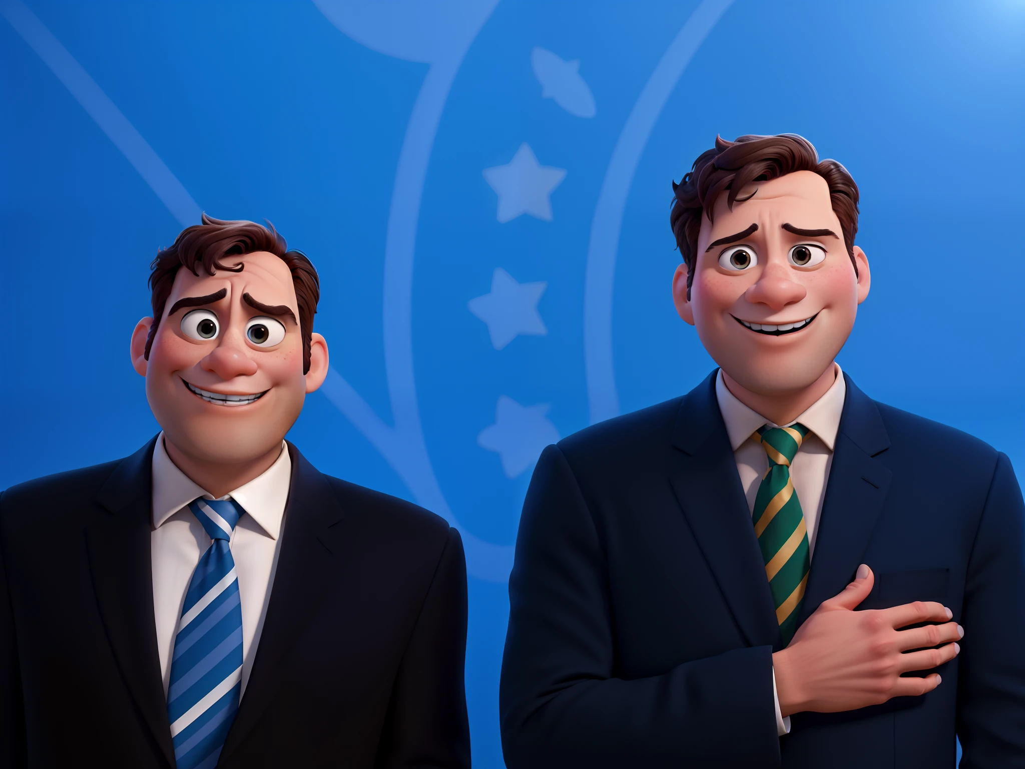 Vrie u. Poster dois homens em estilo pixar disney