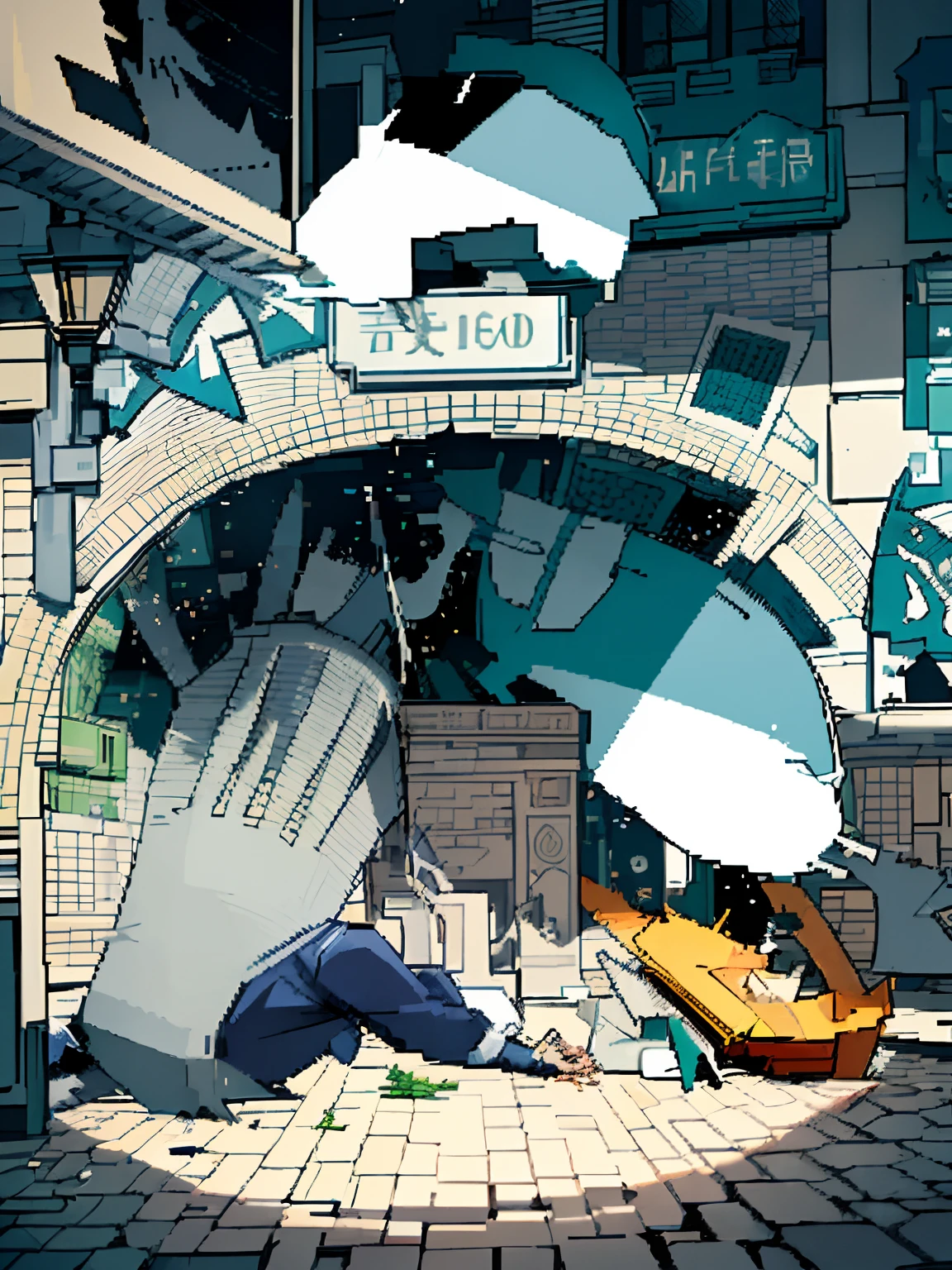 A man is drunk and falls to the ground,It became Guernica,Abstract wind,Pixel wind