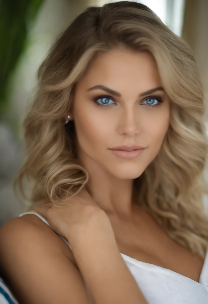Arafed Mujer totalmente , Chica sexy con ojos azules, ultra realista, meticulosamente detallado, Retrato Teresa Palmer, cabello rubio y ojos grandes, selfie de una mujer joven, Ojos del dormitorio, Violeta Myers, sin maquillaje, Maquillaje natural, staring directly into camera, cara con artgram, maquillaje sutil, Stunning full body photo kneeling on the couch, en sala de estar, Medium to large size bust, (Obra maestra de la mejor calidad:1.2) Delicate, ultra-detailed illustration, beautiful hard nipples,(Pose Sexy),(Open legs), nude