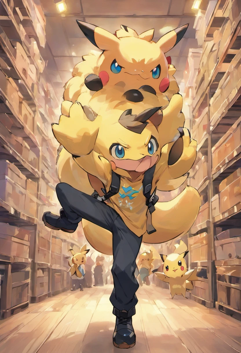 Uma cena de coragem, com um homem de 30 anos, 1,83 cm, barba pequena, cabelos e barba preta,  usando camisa preta, pants and boots and a backpack on the back, como se estivesse indo para uma jornada pokemon, next to him a standing Scizor, Also with an encouraged face, ao fundo a cidade de Pallet do pokemon