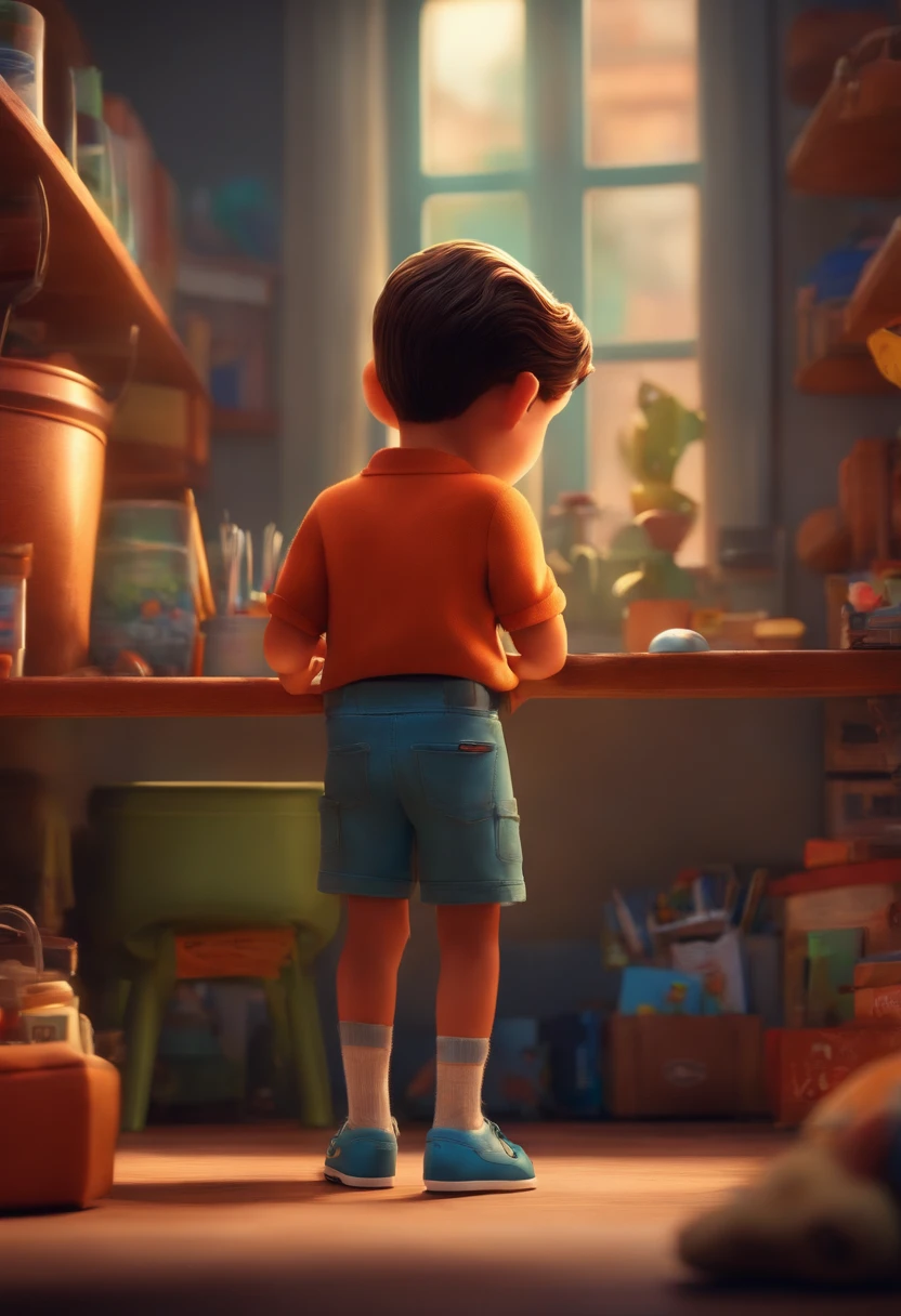 A close up of a child standing in a room with a desk - SeaArt AI