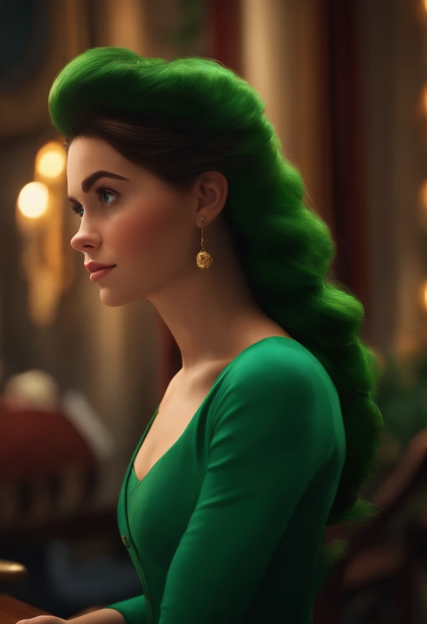 Um filme inspirado na Disney Pixar (MENINA BRANCA JOVEM COM CABELO GRANDE LISO ) dentro A cena estar na arte distinta do estilo PIXAR, descolada e estilosa, OLHOS VERDES