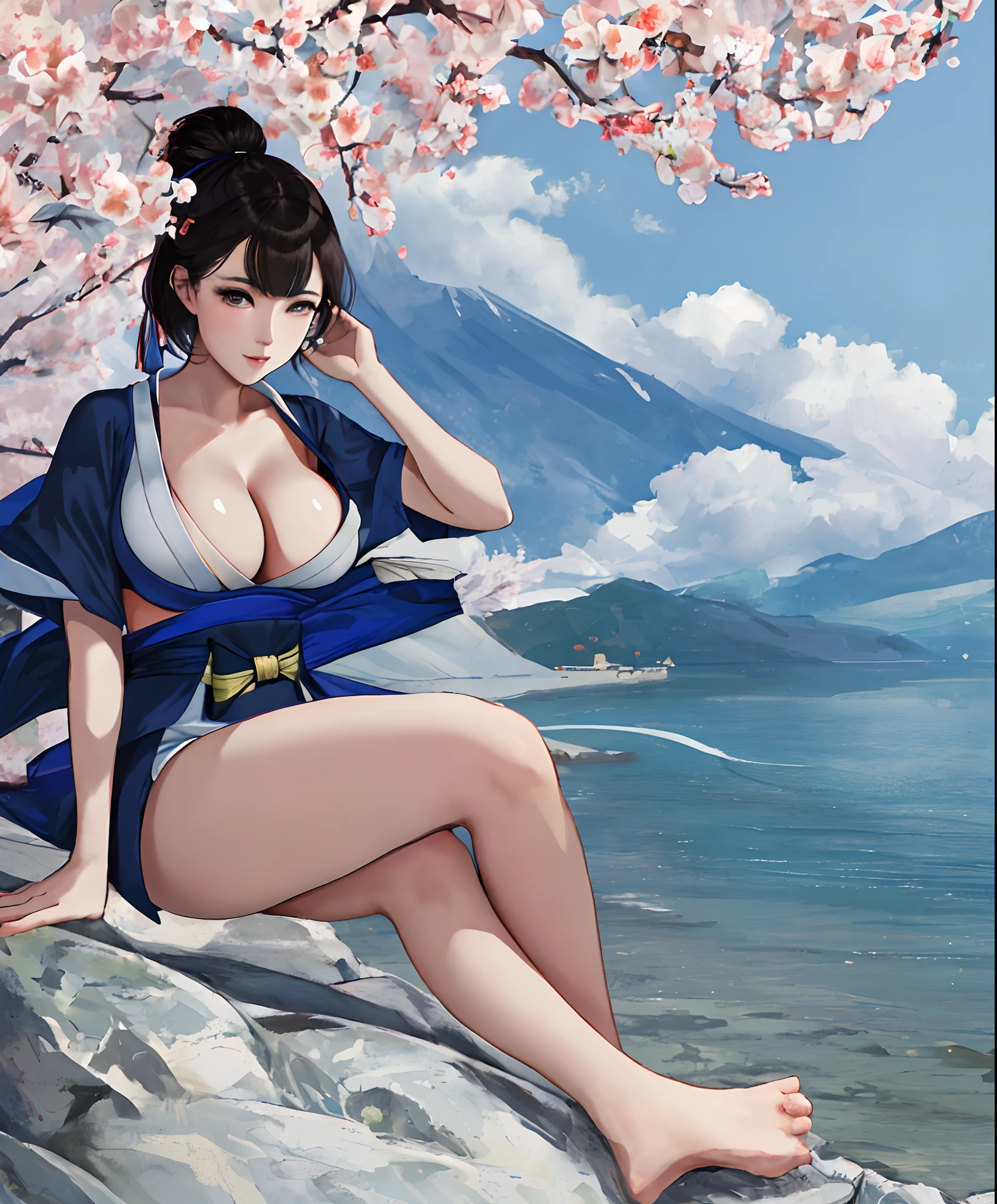 （best qualtiy，8k，32k，tmasterpiece，UHD：1.2），Beautiful Japanese woman in the photo，with short black hair，beauitful face，（Leaning forward：1.3），squatt，（from the above：1.2），（closeup cleavage：1.4），POV，loose tshirt，big cleavage breasts，（beautiful nipple slips：0.9），exteriors，ventania，Glossy glossy skin，vague background，Revealing round breasts。