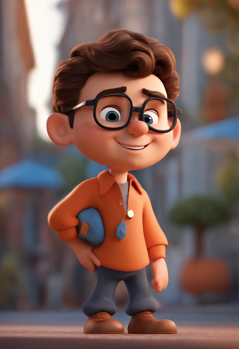 Cartoon character of a man with black glasses and a blue shirt, animation character, Caractere estilizado, animation style rendering, 3D estilizado, Arnold Maya render, 3 d render stylized, toon render keyshot, Personagem 3D, Personagem 3D, 3d rendering stylized, 3 d character render, personagem de desenho animado, Personagem de close up, Pose de personagem, (Estilo Pixar) (master part:1.2) (Bokeh) (best quality) (pele detalhada) (textura detalhada) (8k) (argila) (Cinematic lighting) (foco nítido