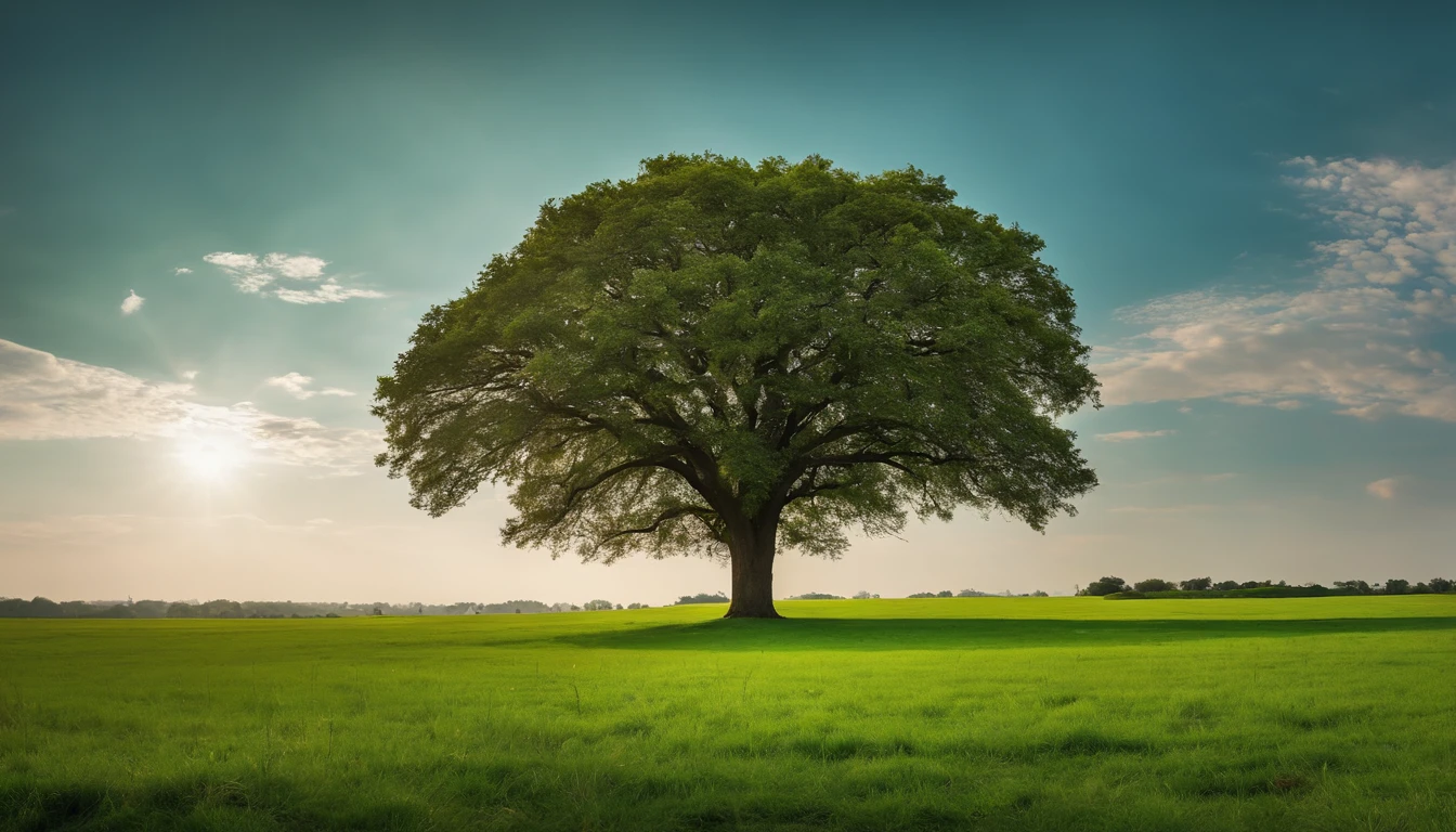 head portrait,cloudless sky,The tree,Green grasslands