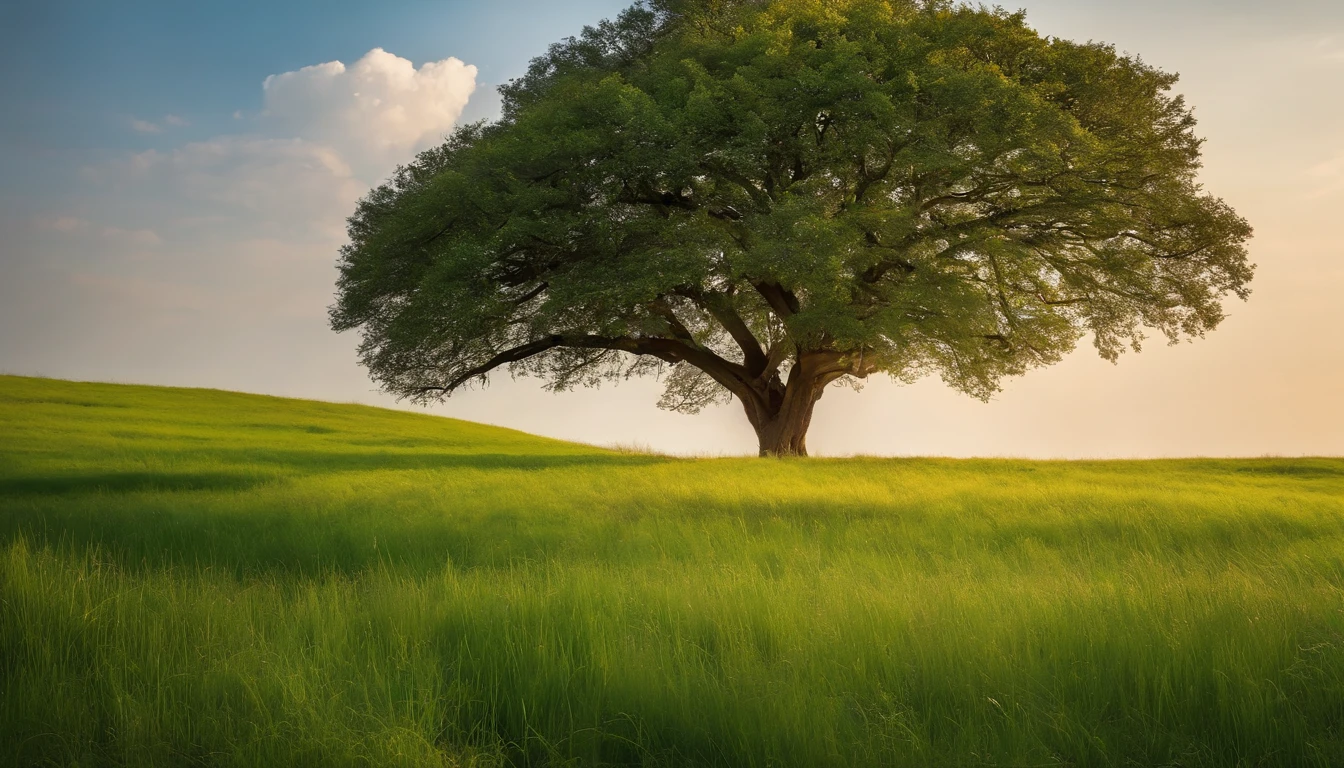 head portrait,cloudless sky,The tree,Green grasslands