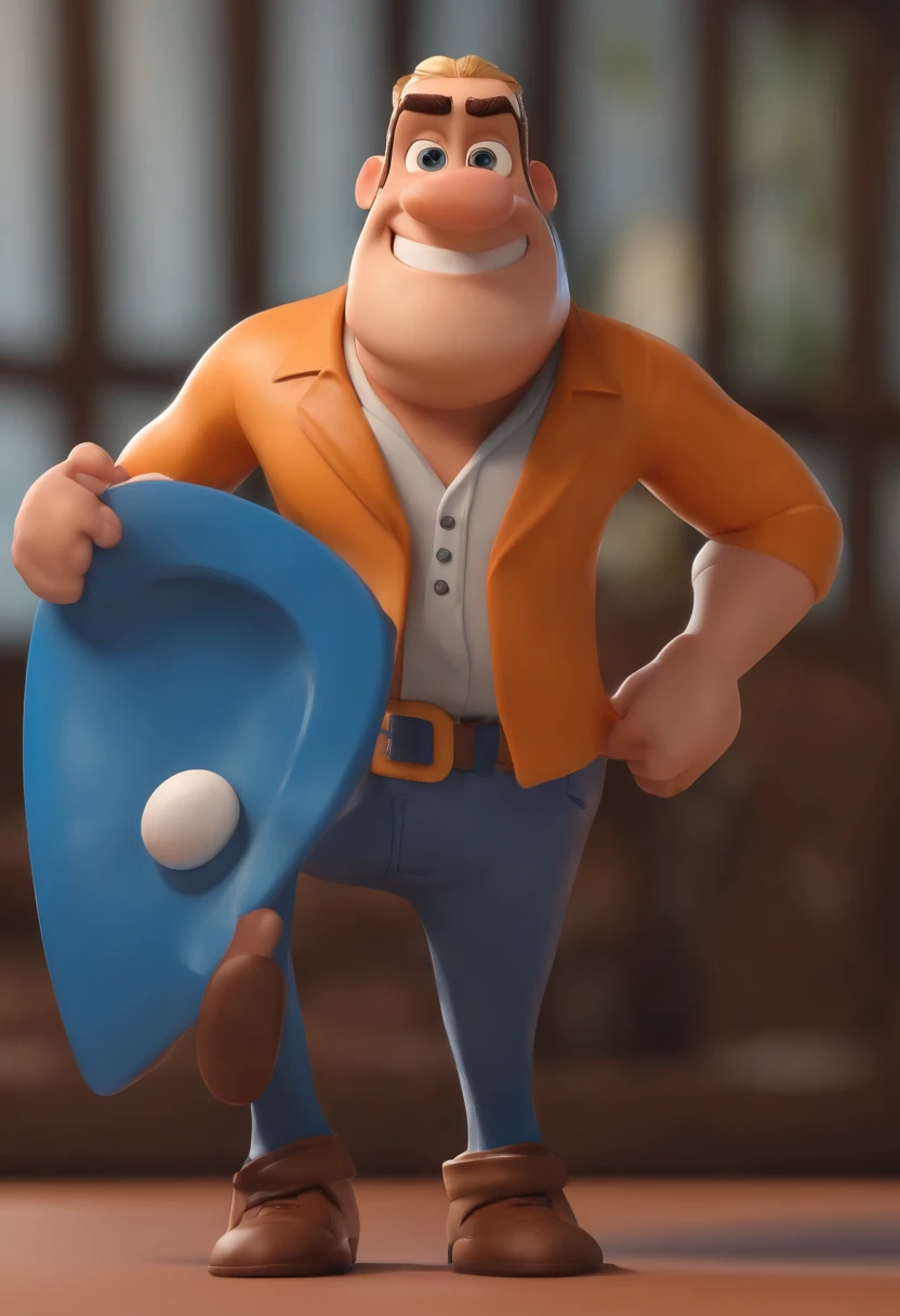 Personagem de desenho animado de um homem e uma camisa azul, olhos castanhos,um personagem animado, apremta ser forte Caractere estilizado, animation style rendering, 3D estilizado, Arnold Maya render, 3 d render stylized, toon render keyshot, Personagem 3D, Personagem 3D, 3d rendering stylized, 3 d character render, personagem de desenho animado, Personagem de close up, Pose de personagem, (Estilo Pixar) (master part:1.2) (Bokeh) (best quality) (pele detalhada) (textura detalhada) (8k) (argila) (Cinematic lighting) (foco nítido,Senta e vaza a parte superior do corpo