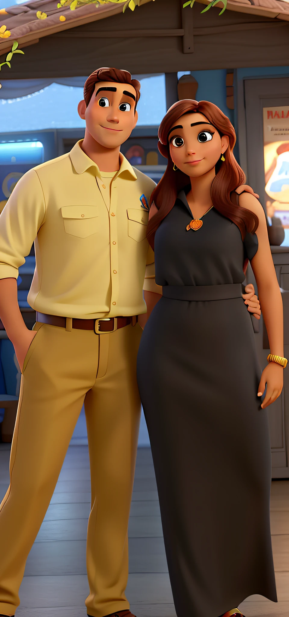 Um homem branco e uma mulher Morena estilo Disney Pixar, alta qualidade, melhor qualidade