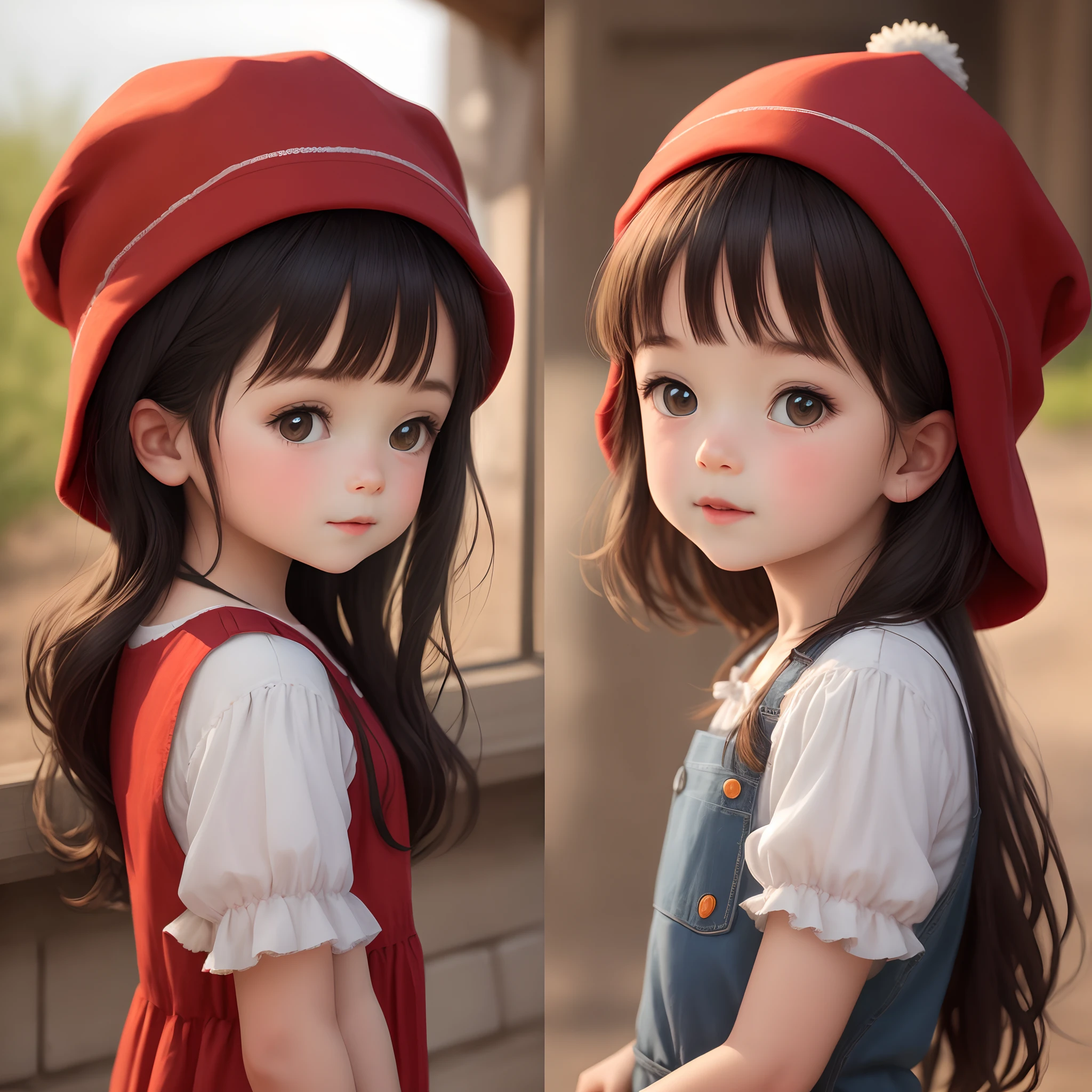 Three views of the  girl in the red hat