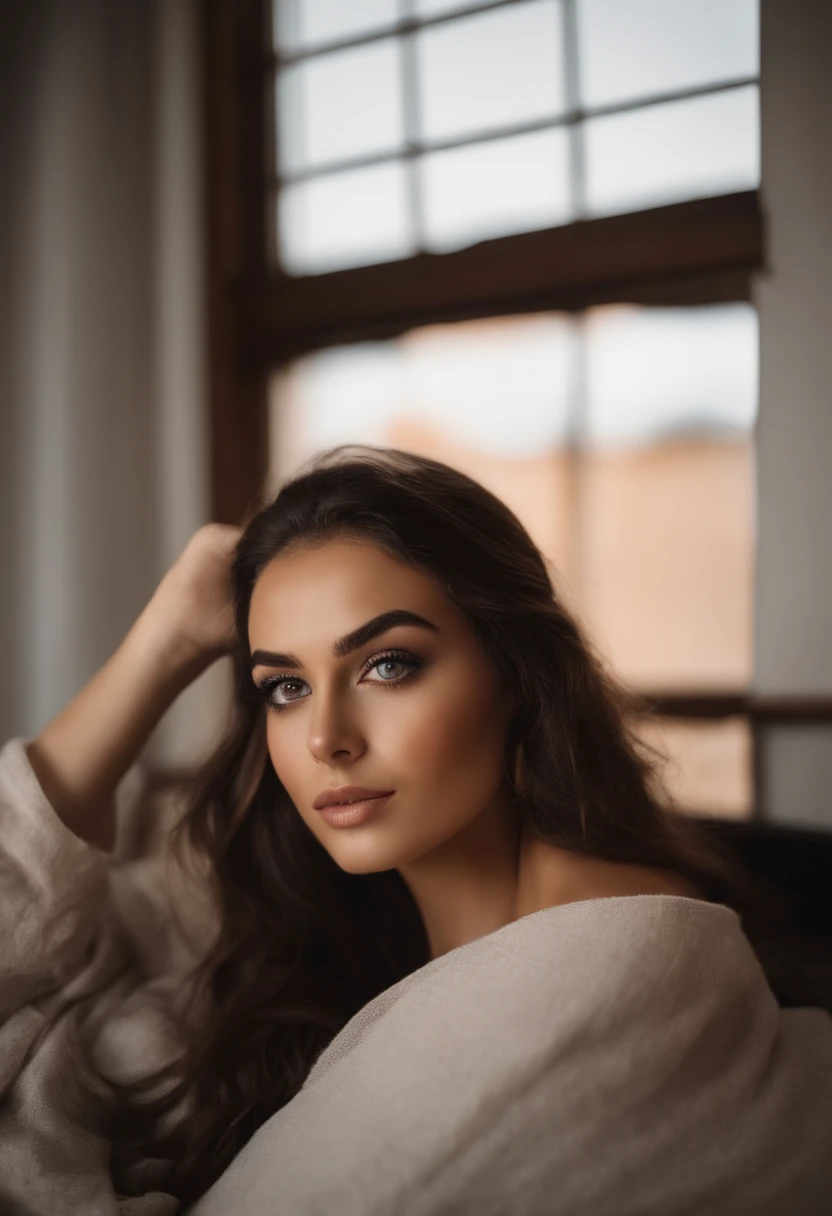 Femme Arafed entièrement arabe , fille sexy aux yeux bruns, tenue de bain , ultra réaliste, Méticuleusement détaillé, Portrait Sophie Mudd, cheveux bruns et grands yeux, Selfie d’une jeune femme, Yeux de chambre, Violet Myers, sans maquillage, maquillage naturel, Regarder directement la caméra, Visage avec Artgram, Maquillage subtil, Superbe photo du corps entier agenouillée sur le lit, dans la chambre, Buste de taille moyenne à grande
