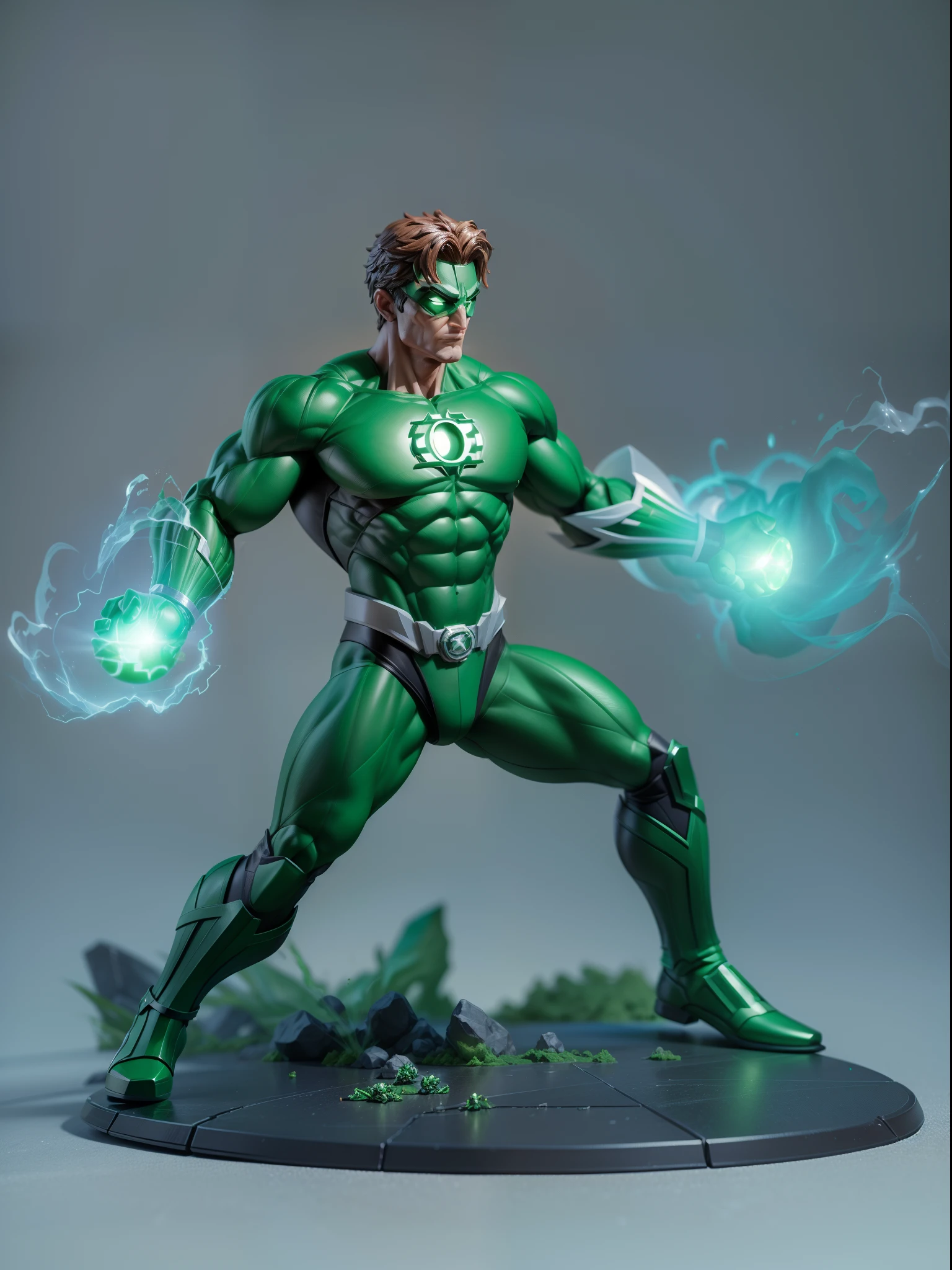 1Green lantern, green flash light effects, intense fight scene, 3D model figure, green studio background, studio soft lights, 3dfigure, 3D toys model, best quality, ultra detailed, masterpiece collection