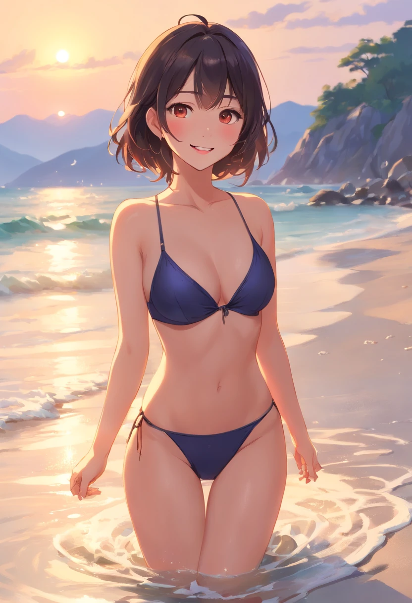 Retrato en primer plano de una mujer desnuda sin pantys posando en la playa, ((sonrisa traviesa, ojos entrecerrados, ojos detallados)), sudor, Chica coreana, Japan goddess, beautiful asian girl, Asian girl, hermosas mujeres coreanas, Mujer coreana, Modelos japoneses, Hermosa joven coreana, buena joven, sexy girl, Hermosa joven coreana, 2 , Hermosa modelo china、Hmochako, Pegatinas de rubor, pelo corto, ((perspectiva desde abajo)), ((pechos grandes 、pechos separados 、 curvilíneo 、cintura delgada 、 caderas anchas 、 muslos grandes)) 、piel brillante、Black bra with red gradient 、barriga