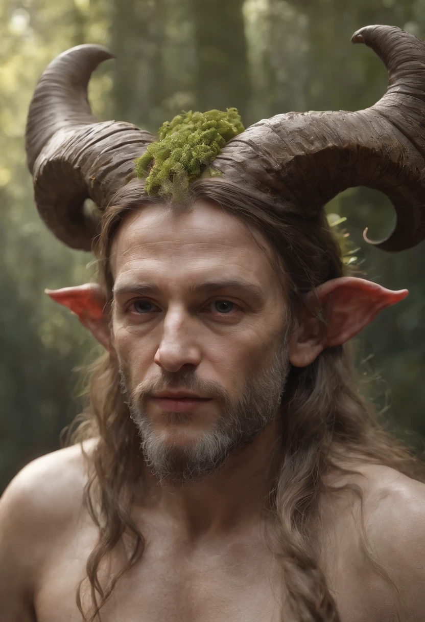 an amazing photo of a satyr , its trending on artstation, lots of flowers and leaves everywhere