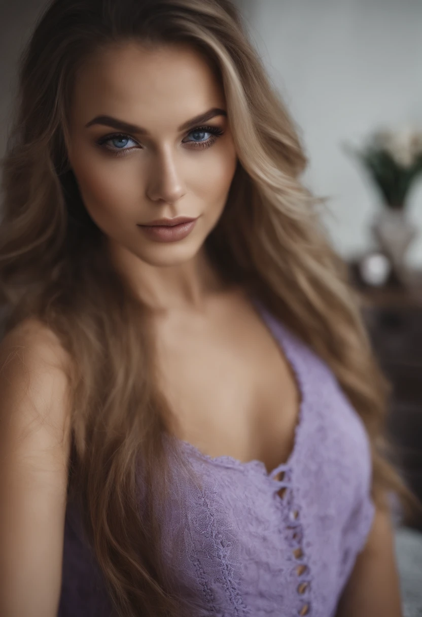 Femme Arafed complètement , fille sexy aux yeux bleus, ultra réaliste, Méticuleusement détaillé, Portrait Sophie Mudd, cheveux blonds et grands yeux, Selfie d’une jeune femme, Yeux de chambre, Violet Myers, sans maquillage, maquillage naturel, Regarder directement la caméra, Visage avec Artgram, Maquillage subtil, Superbe photo du corps entier agenouillée sur le lit, dans la chambre, Buste de taille moyenne à grande