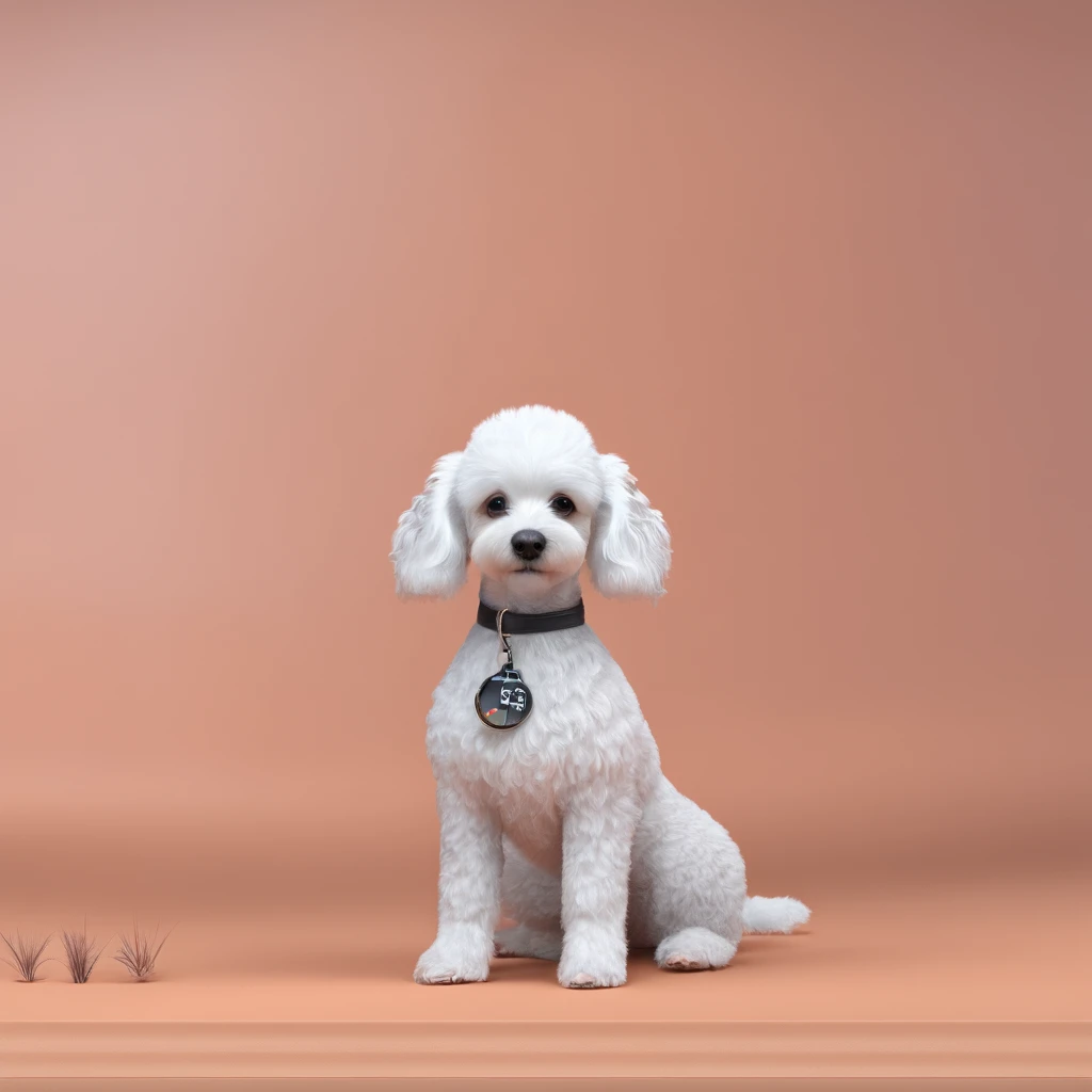 There's a little white Poodle puppy with sunglasses, peluda bonita precisa de sua ajuda, Looking towards the camera, queixo pequeno, bonita, taken with sony a7r camera, olhar desleixado, Oi, monochrome black and white, lovingly looking at camera,