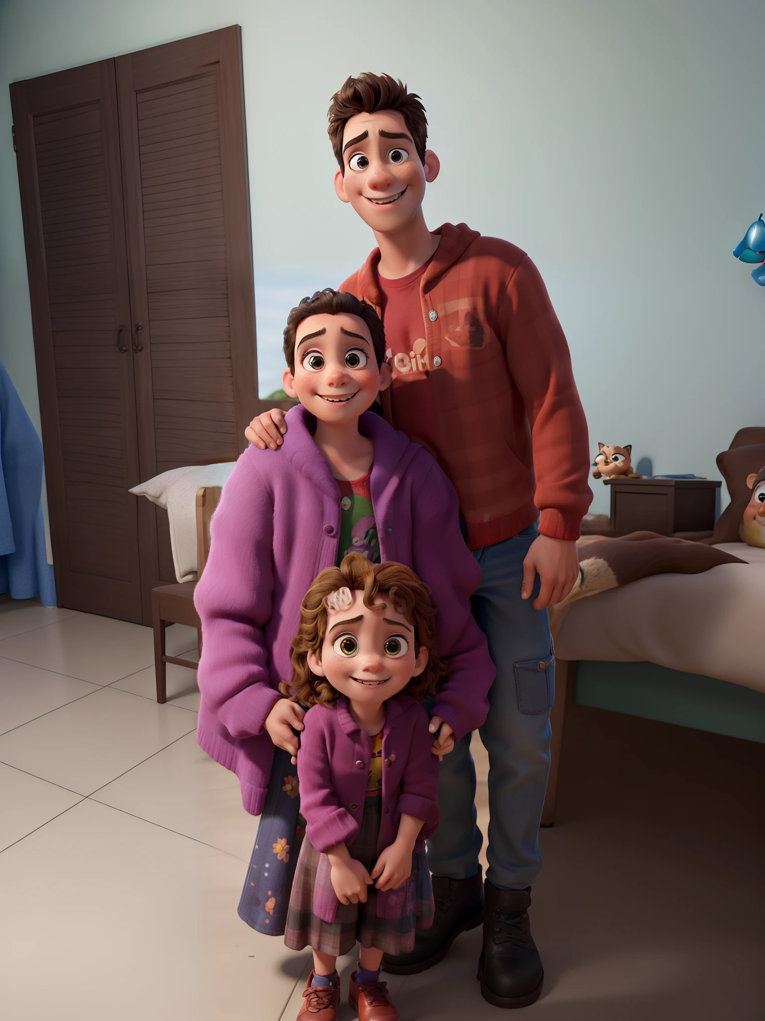 um garoto de anos, a 10ear girld a 4-year-old ch junt festa, alta qualidade, muitas luzes, personagem da Pixar, Estilo filme da Pixar/Disney.