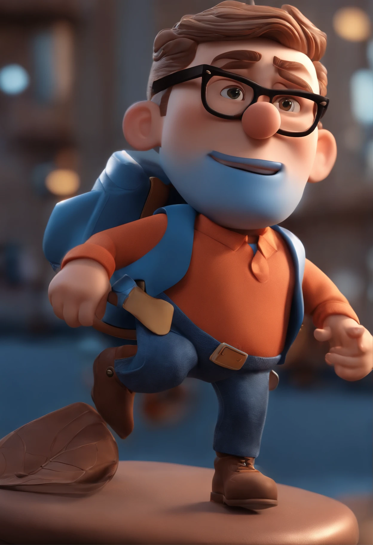 Cartoon character of a man wearing black glasses and a blue shirt, um personagem animado, Caractere estilizado, animation style rendering, 3D estilizado, Arnold Maya render, 3 d render stylized, toon render keyshot, Personagem 3D, Personagem 3D, 3d rendering stylized, 3 d character render, personagem de desenho animado, Personagem de close up, Pose de personagem, (Estilo Pixar) (master part:1.2) (Bokeh) (best quality) (pele detalhada) (textura detalhada) (8k) (argila) (Cinematic lighting) (foco nítido,Senta e vaza a parte superior do corpo