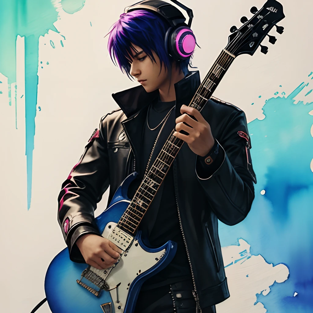 guitar,cyber punk,very watercolor,