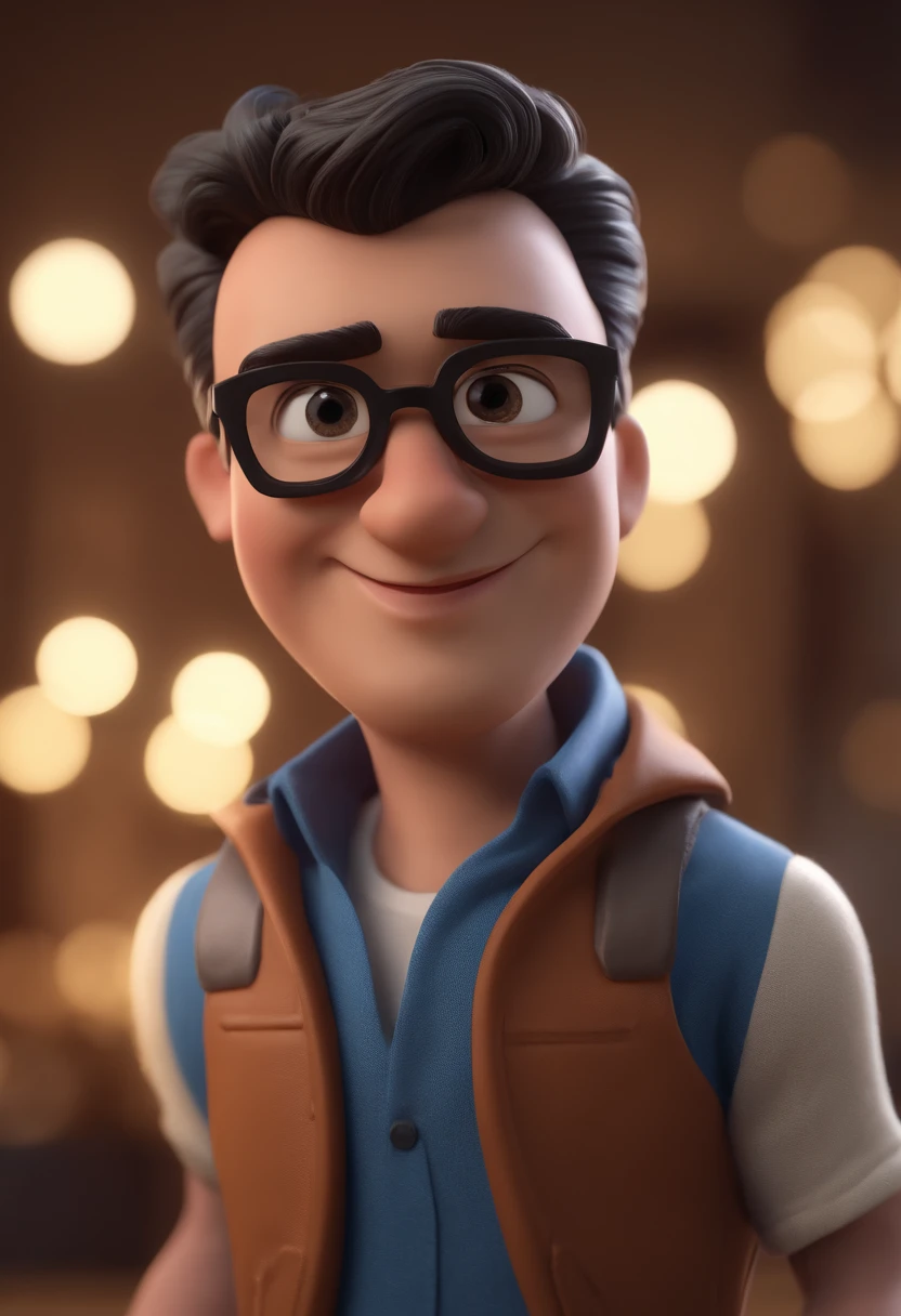 Cartoon character of a man with black glasses and a blue shirt, animation character, Caractere estilizado, animation style rendering, 3D estilizado, Arnold Maya render, 3 d render stylized, toon render keyshot, Personagem 3D, Personagem 3D, 3d rendering stylized, 3 d character render, personagem de desenho animado, Personagem de close up, Pose de personagem, (Estilo Pixar) (master part:1.2) (Bokeh) (best quality) (pele detalhada) (textura detalhada) (8k) (argila) (Cinematic lighting) (foco nítido