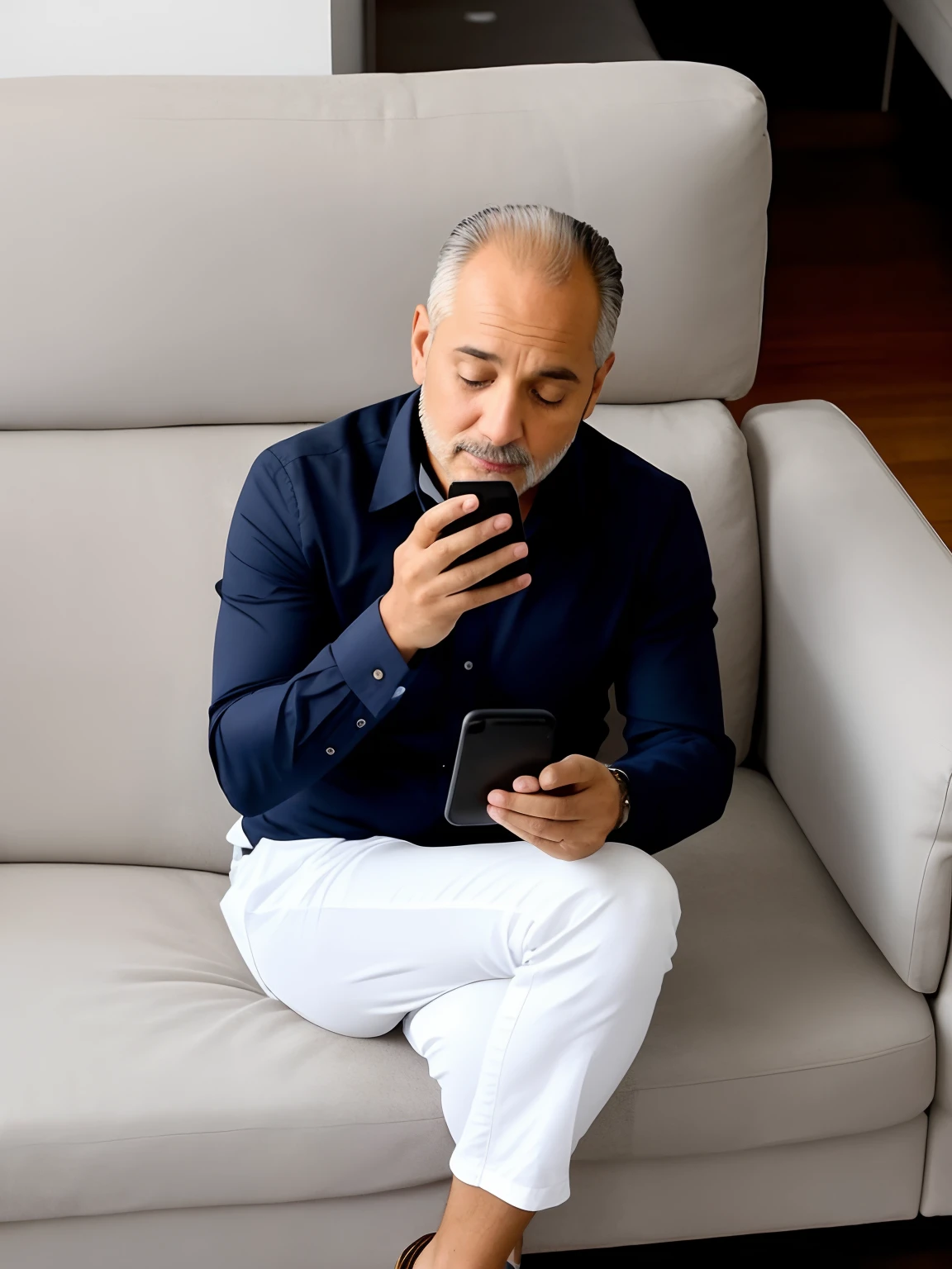 There's a man sitting on a couch with a cell phone in his hand, 3 6 anos, taken in the early 2020s, 3 2 anos, 38 anos, Homem de 4 0 anos, Homens de 45 anos, 2 9 anos, 2 7 anos, 2 8 anos, 3 5 anos