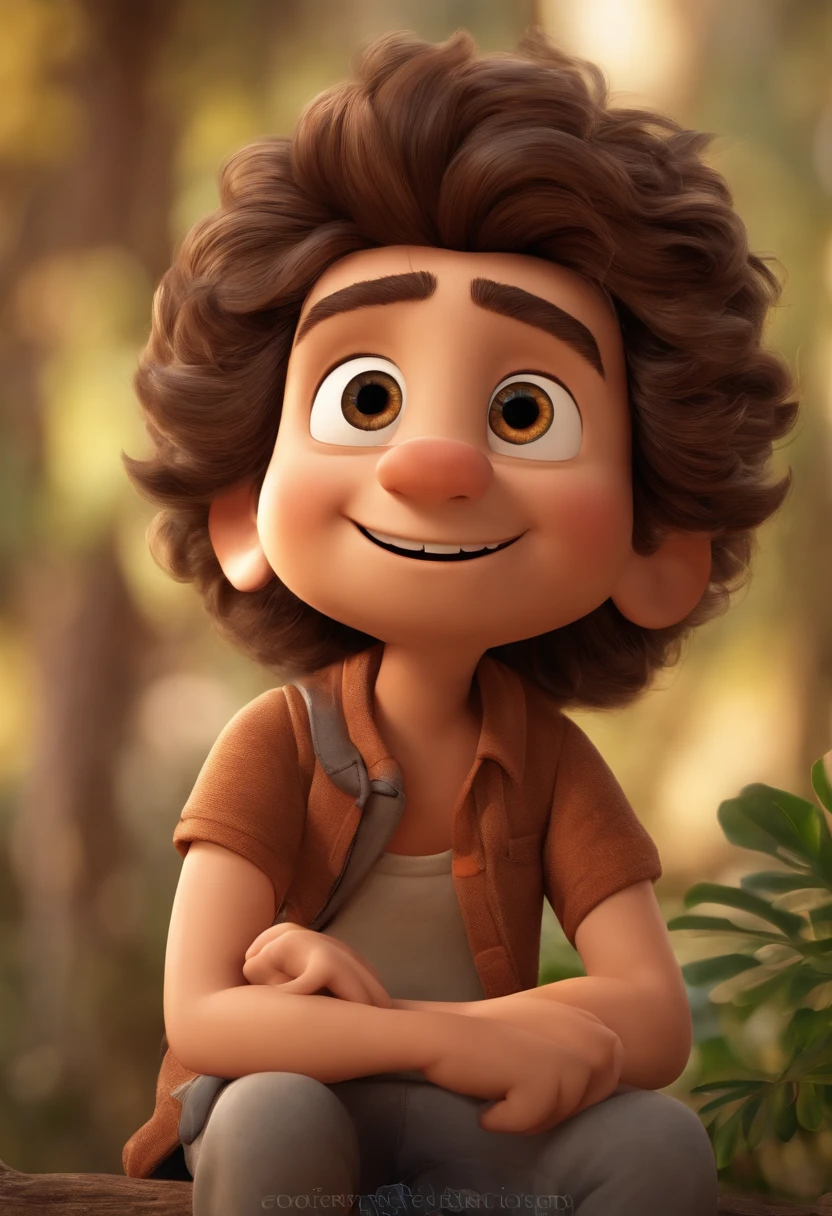 um menino de 9 anos de idade, cabelos castanho, corpo inteiro, disney pixar, cute, gorducho, moreno