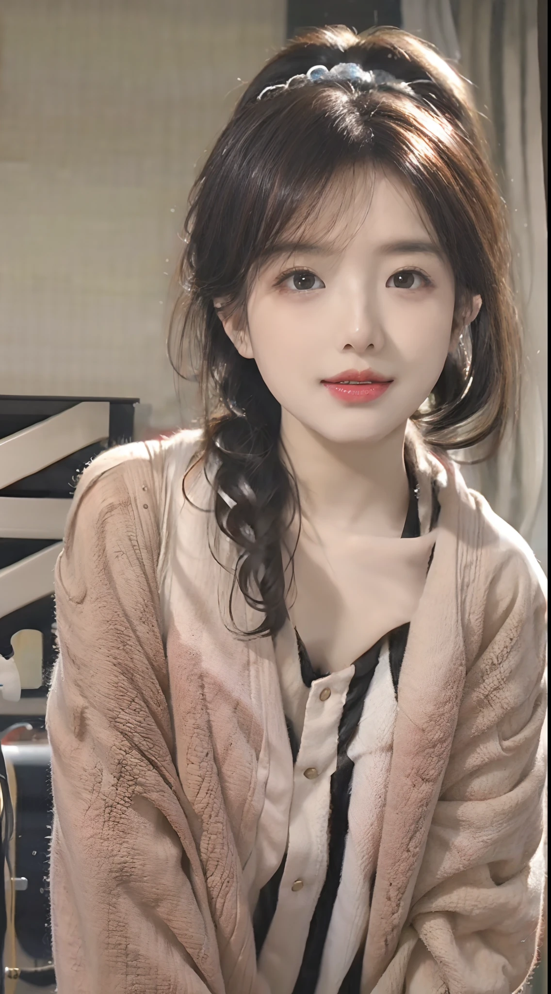 (8k, RAW photo, photorealistic:1.25) ,( lip gloss, eyelashes, glossy finish, glossy skin, best quality, super high resolution, depth of field, chromatic aberration, caustics, wide light, natural shadow, Kpop idol) look with serenity and goddess-like bliss to the spectators,