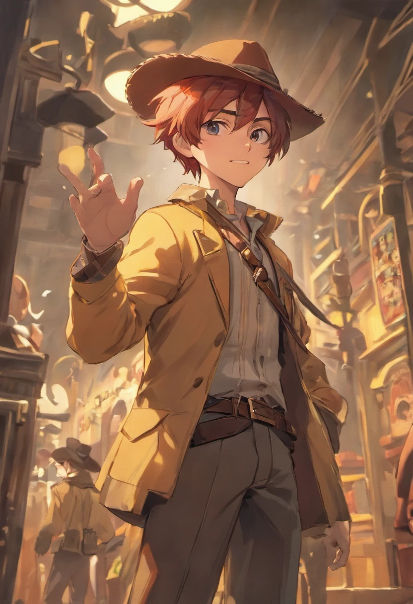 disney pixar image, 35 year old man, neither thin nor fat, with cowboy outfit, hat, with medium beard, white smile, with microphone in hand and camera in front filming him