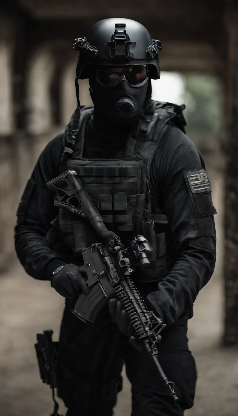 (Best quality,4K,8K,A high resolution,Masterpiece:1.2),Ultra-detailed,(Realistic,Photorealistic,photo-realistic:1.37), One of them wore a black SWAT uniform，Man in black helmet, A man in a black mask holds a gun, Air rifle CQB, French Special Operations, realistic soldiers, Soldiers in tactical equipment, tactical gear, cinematic —ar 16:9, realistic military equipment, Tactical armor, Black tactical equipment, combat outfit, Futuristic soldier costume, special forces security(Best quality,4K,8K,A high resolution,Masterpiece:1.2),Ultra-detailed,(Realistic,Photorealistic,photo-realistic:1.37), One of them wore a black SWAT uniform，Man in black helmet, A man wearing a black skull mask holds a gun, assault rifle，CQB, French Special Operations, realistic soldiers, Soldiers in tactical equipment, tactical gear, cinematic —ar 16:9, realistic military equipment, Tactical armor, Black tactical equipment, combat outfit, Futuristic soldier costume, special forces security，FBI official，Zombie crisis，Zombie background，There was chaos，Police shoot at zombies