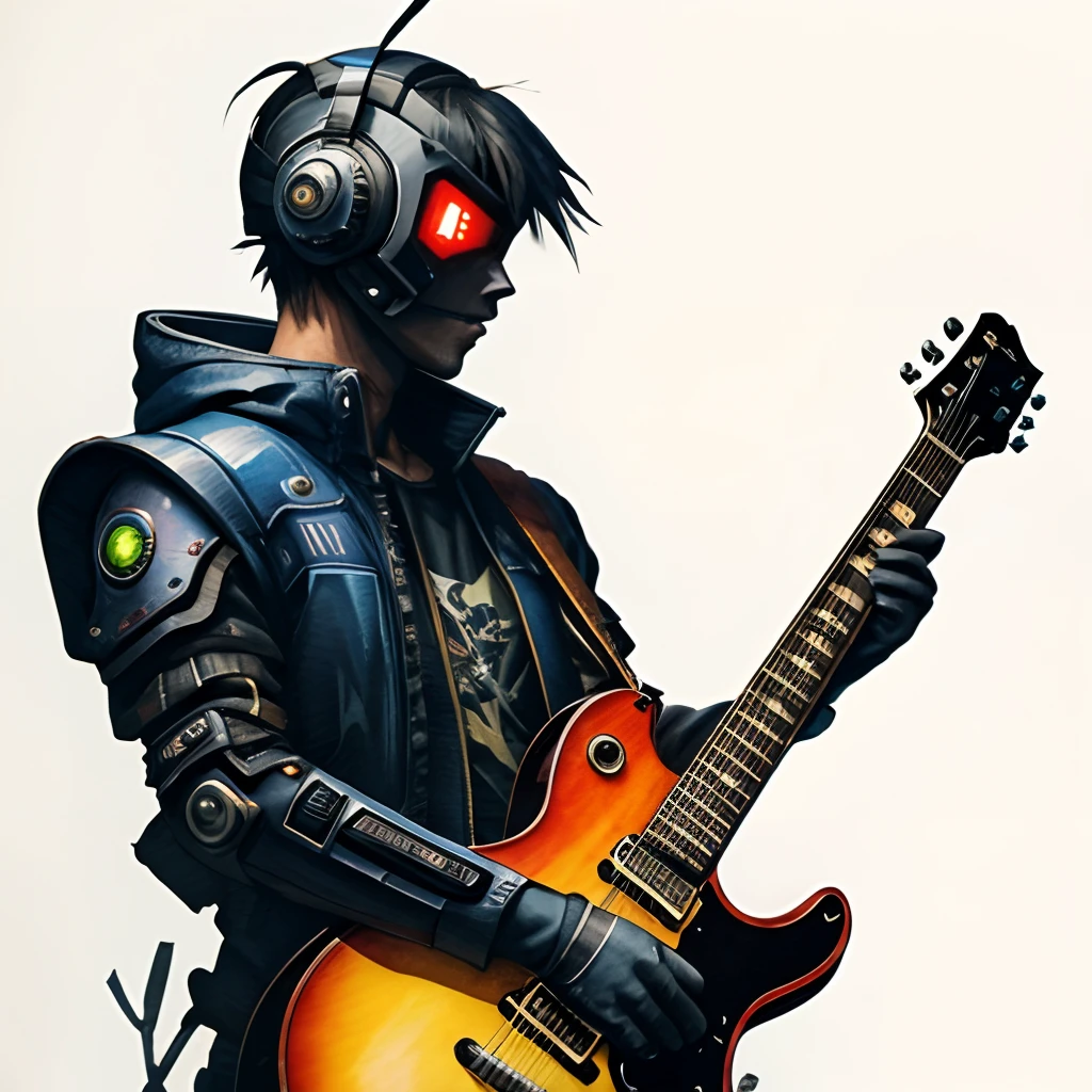 guitar,cyber punk,very watercolor,