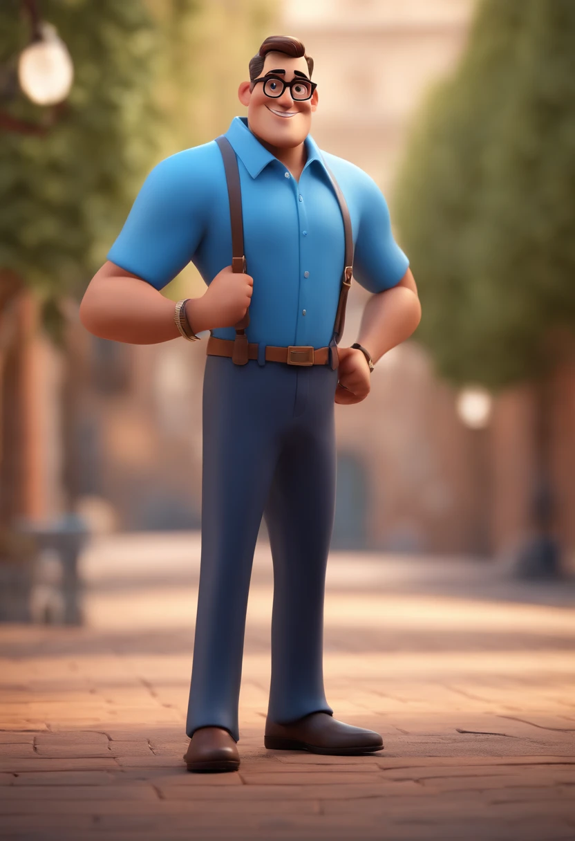 Cartoon character of a man with black glasses and a blue shirt, animation character, Caractere estilizado, animation style rendering, 3D estilizado, Arnold Maya render, 3 d render stylized, toon render keyshot, Personagem 3D, Personagem 3D, 3d rendering stylized, 3 d character render, personagem de desenho animado, Personagem de close up, Pose de personagem, (Estilo Pixar) (master part:1.2) (Bokeh) (best quality) (pele detalhada) (textura detalhada) (8k) (argila) (Cinematic lighting) (foco nítido