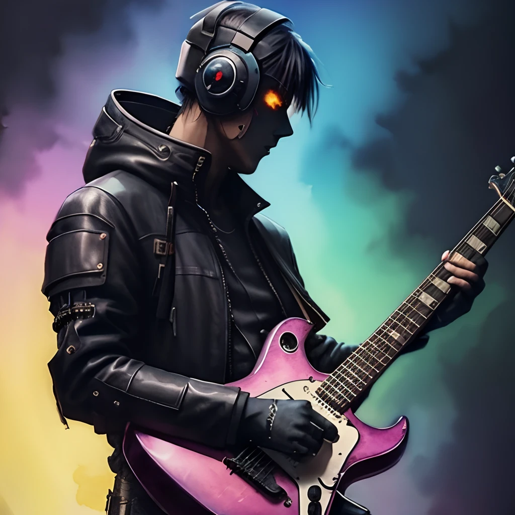 guitar,cyber punk,very watercolor,
