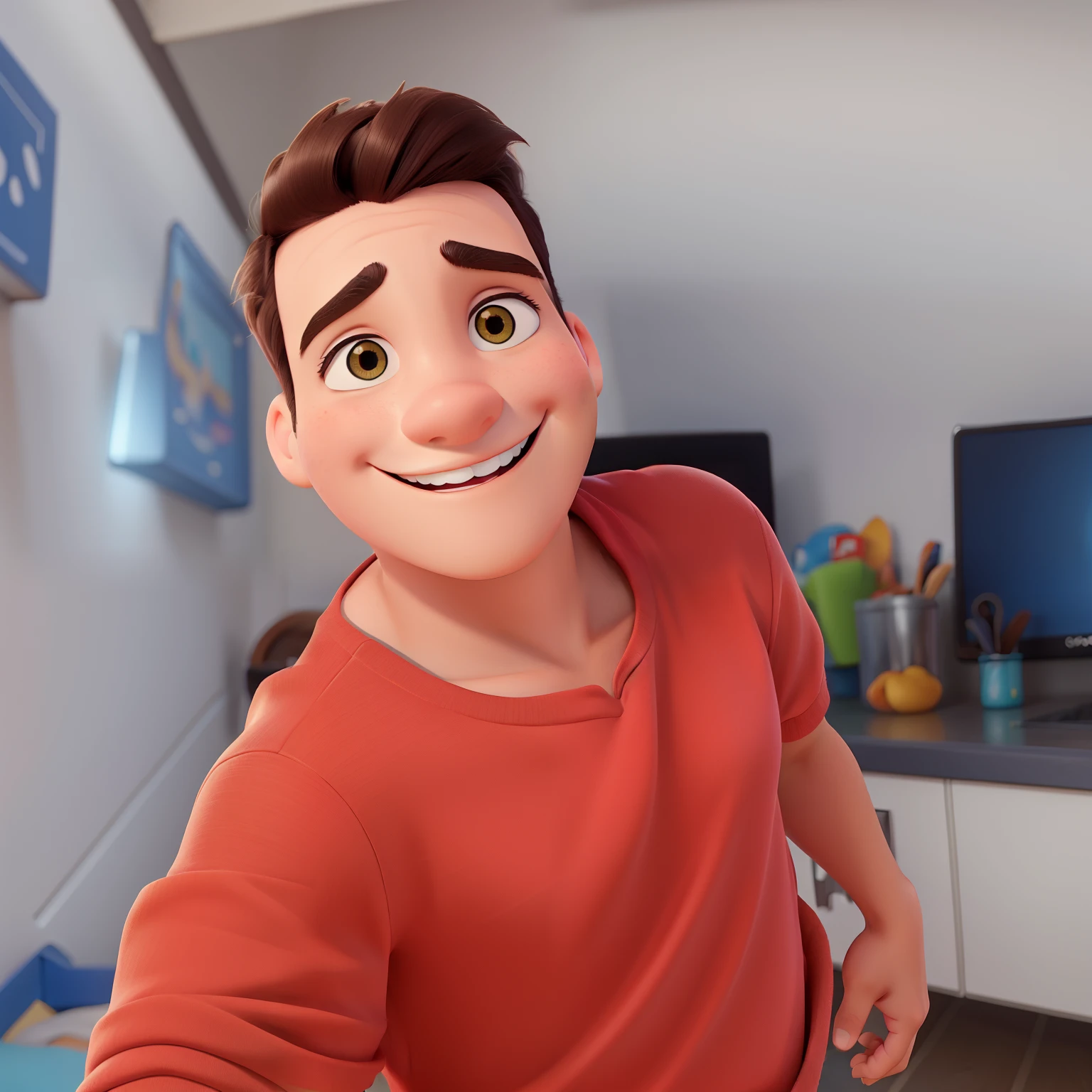 Um jovem sorrindo estilo Disney Pixar, alta qualidade, melhor qualidade