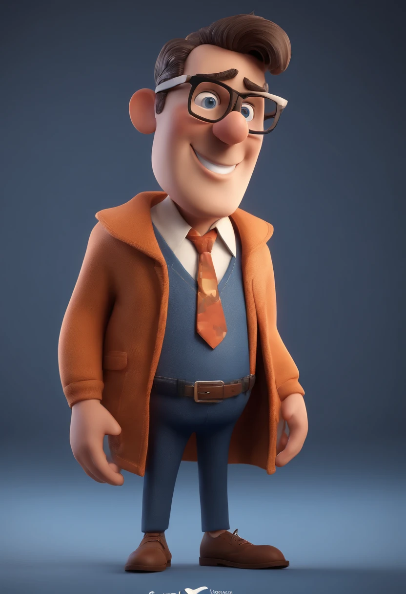 Cartoon character of a man with black glasses and a blue shirt, animation character, Caractere estilizado, animation style rendering, 3D estilizado, Arnold Maya render, 3 d render stylized, toon render keyshot, Personagem 3D, Personagem 3D, 3d rendering stylized, 3 d character render, personagem de desenho animado, Personagem de close up, Pose de personagem,  (Estilo Pixar) (master part:1.2) (Bokeh) (best quality) (pele detalhada) (textura detalhada) (8k) (argila) (Cinematic lighting) (foco nítido
