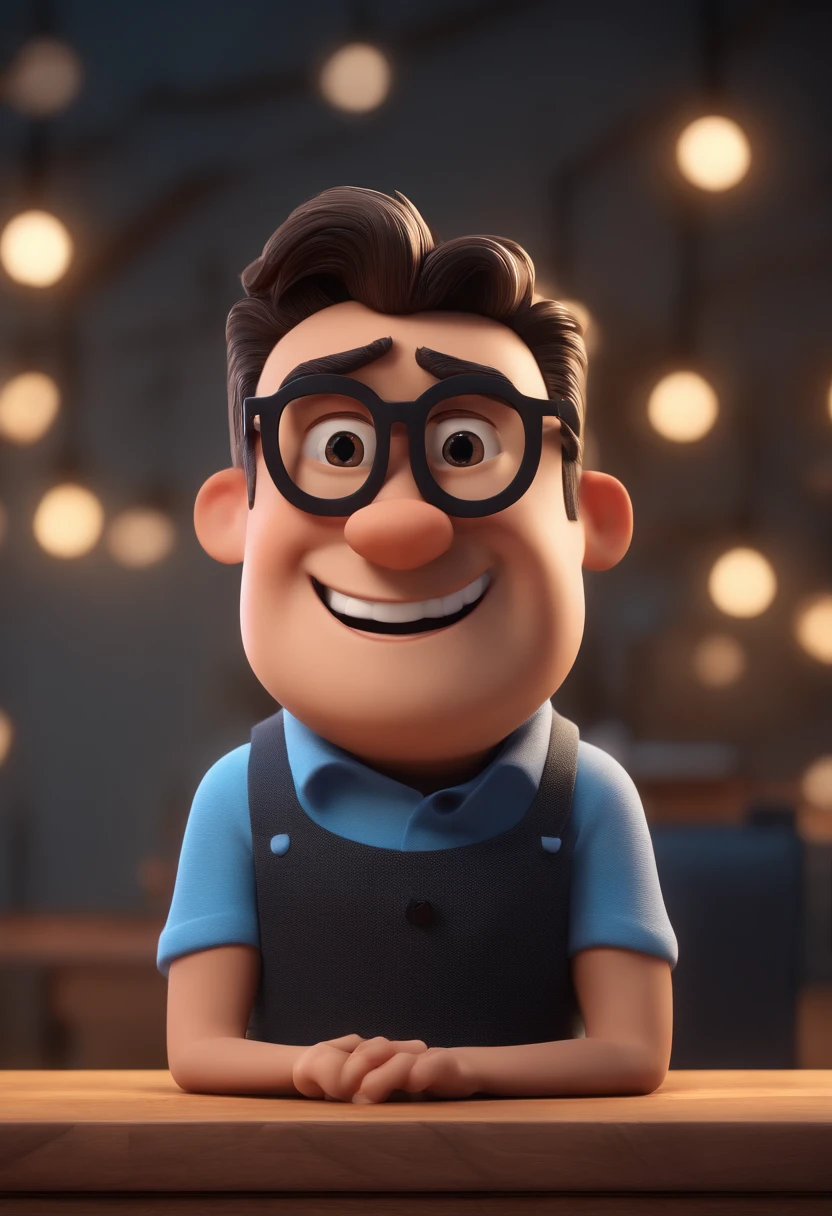 Cartoon character of a man with black glasses and a blue shirt, animation character, Caractere estilizado, animation style rendering, 3D estilizado, Arnold Maya render, 3 d render stylized, toon render keyshot, Personagem 3D, Personagem 3D, 3d rendering stylized, 3 d character render, personagem de desenho animado, Personagem de close up, Pose de personagem,  (Estilo Pixar) (master part:1.2) (Bokeh) (best quality) (pele detalhada) (textura detalhada) (8k) (argila) (Cinematic lighting) (foco nítido