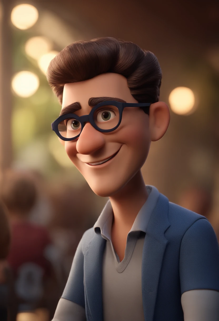 Cartoon character of a man with black glasses and a blue shirt, animation character, Caractere estilizado, animation style rendering, 3D estilizado, Arnold Maya render, 3 d render stylized, toon render keyshot, Personagem 3D, Personagem 3D, 3d rendering stylized, 3 d character render, personagem de desenho animado, Personagem de close up, Pose de personagem, (Estilo Pixar) (master part:1.2) (Bokeh) (best quality) (pele detalhada) (textura detalhada) (8k) (argila) (Cinematic lighting) (foco nítido