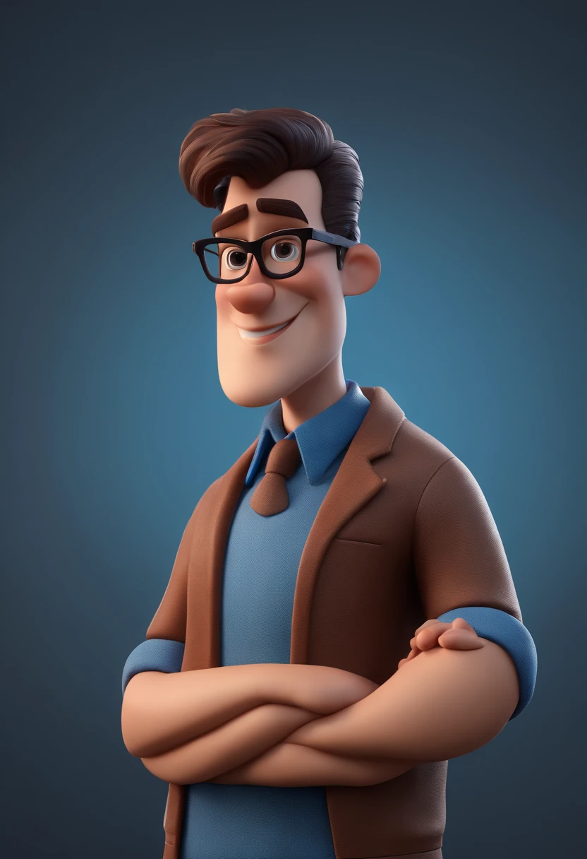 Cartoon character of a man with black glasses and a blue shirt, animation character, Caractere estilizado, animation style rendering, 3D estilizado, Arnold Maya render, 3 d render stylized, toon render keyshot, Personagem 3D, Personagem 3D, 3d rendering stylized, 3 d character render, personagem de desenho animado, Personagem de close up, Pose de personagem, (Estilo Pixar) (master part:1.2) (Bokeh) (best quality) (pele detalhada) (textura detalhada) (8k) (argila) (Cinematic lighting) (foco nítido