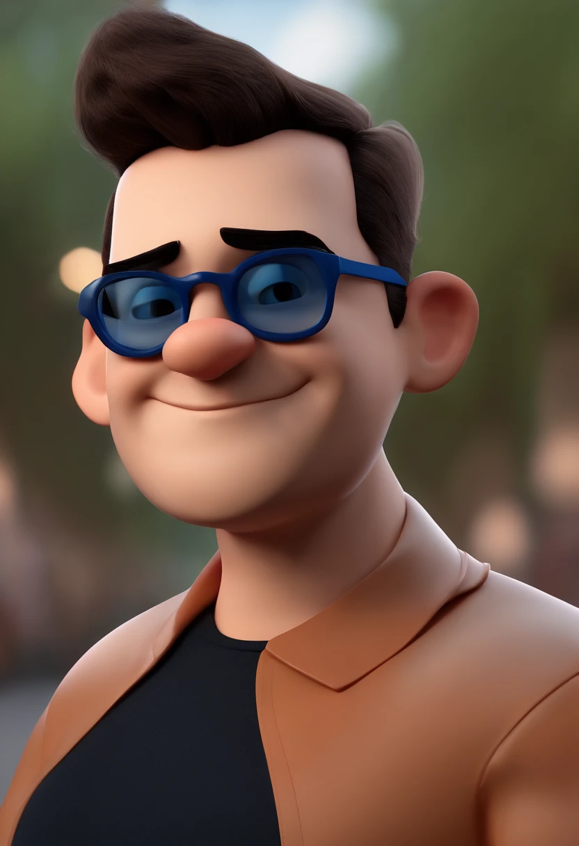 Cartoon character of a man wearing black glasses and a blue shirt, um personagem animado, Caractere estilizado, animation style rendering, 3D estilizado, Arnold Maya render, 3 d render stylized, toon render keyshot, Personagem 3D, Personagem 3D, 3d rendering stylized, 3 d character render, personagem de desenho animado, Personagem de close up, Pose de personagem, (Estilo Pixar) (master part:1.2) (Bokeh) (best quality) (pele detalhada) (textura detalhada) (8k) (argila) (Cinematic lighting) (foco nítido，Senta e vaza a parte superior do corpo