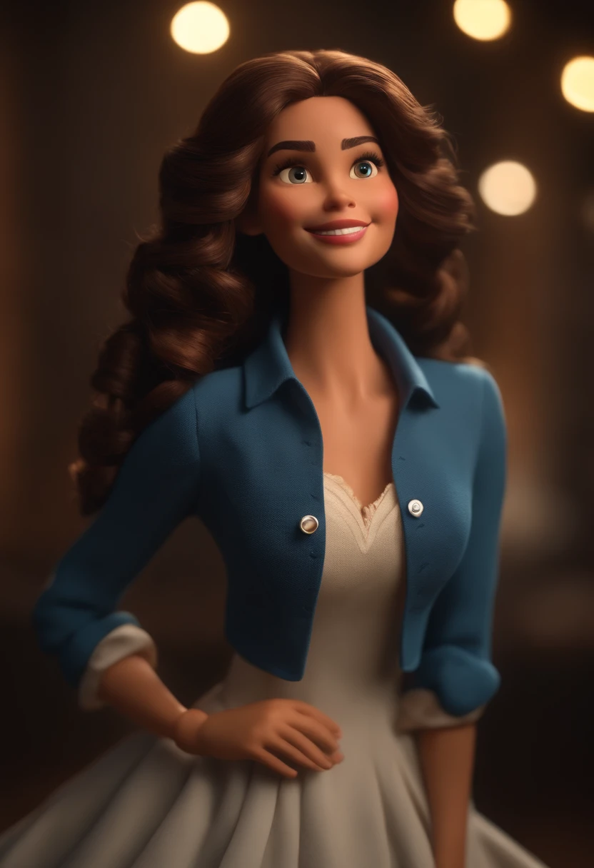 Garoto, estilo disney, tom de pele: claro: Cabelo: marrom escuro, liso, curto, penteado para o lado direito. camisa: social, Cor azul. Fundo: Gray and white gradient,Comemorando, Hands raised, sorrindo, feliz, (estilo pixar) (obra-prima:1.2) (bokeh) (melhor qualidade) (pele detalhada) (textura detalhada) (8k) (claymation) (cinematic lighthing) (foco nítido