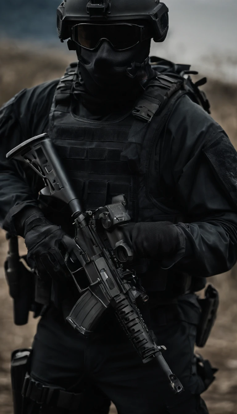 (Best quality,4K,8K,A high resolution,Masterpiece:1.2),Ultra-detailed,(Realistic,Photorealistic,photo-realistic:1.37), One of them wore a black SWAT uniform，Man in black helmet, A man in a black mask holds a gun, Air rifle CQB, French Special Operations, realistic soldiers, Soldiers in tactical equipment, tactical gear, cinematic —ar 16:9, realistic military equipment, Tactical armor, Black tactical equipment, combat outfit, Futuristic soldier costume, special forces security(Best quality,4K,8K,A high resolution,Masterpiece:1.2),Ultra-detailed,(Realistic,Photorealistic,photo-realistic:1.37), One of them wore a black SWAT uniform，Man in black helmet, A man wearing a black skull mask holds a gun, assault rifle，CQB, French Special Operations, realistic soldiers, Soldiers in tactical equipment, tactical gear, cinematic —ar 16:9, realistic military equipment, Tactical armor, Black tactical equipment, combat outfit, Futuristic soldier costume, special forces security，FBI official，Zombie crisis，Zombie background，There was chaos，Police shoot at zombies