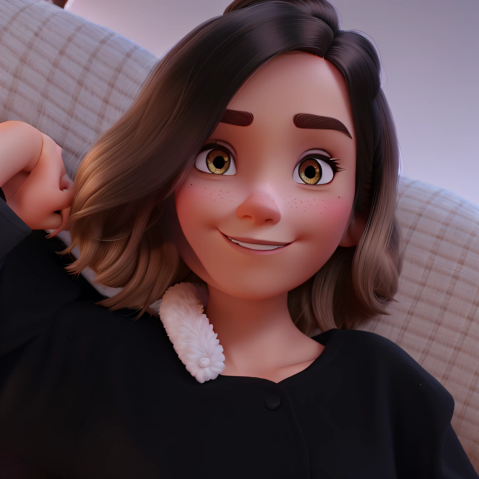 A Disney Pixar-inspired movie. Caucasian woman, short dark blonde hair, dark eyess. The scene should be in the distinct digital art style of Pixar, with a focus on character expressions, vibrant colors, and detailed textures that are characteristic of their animations.