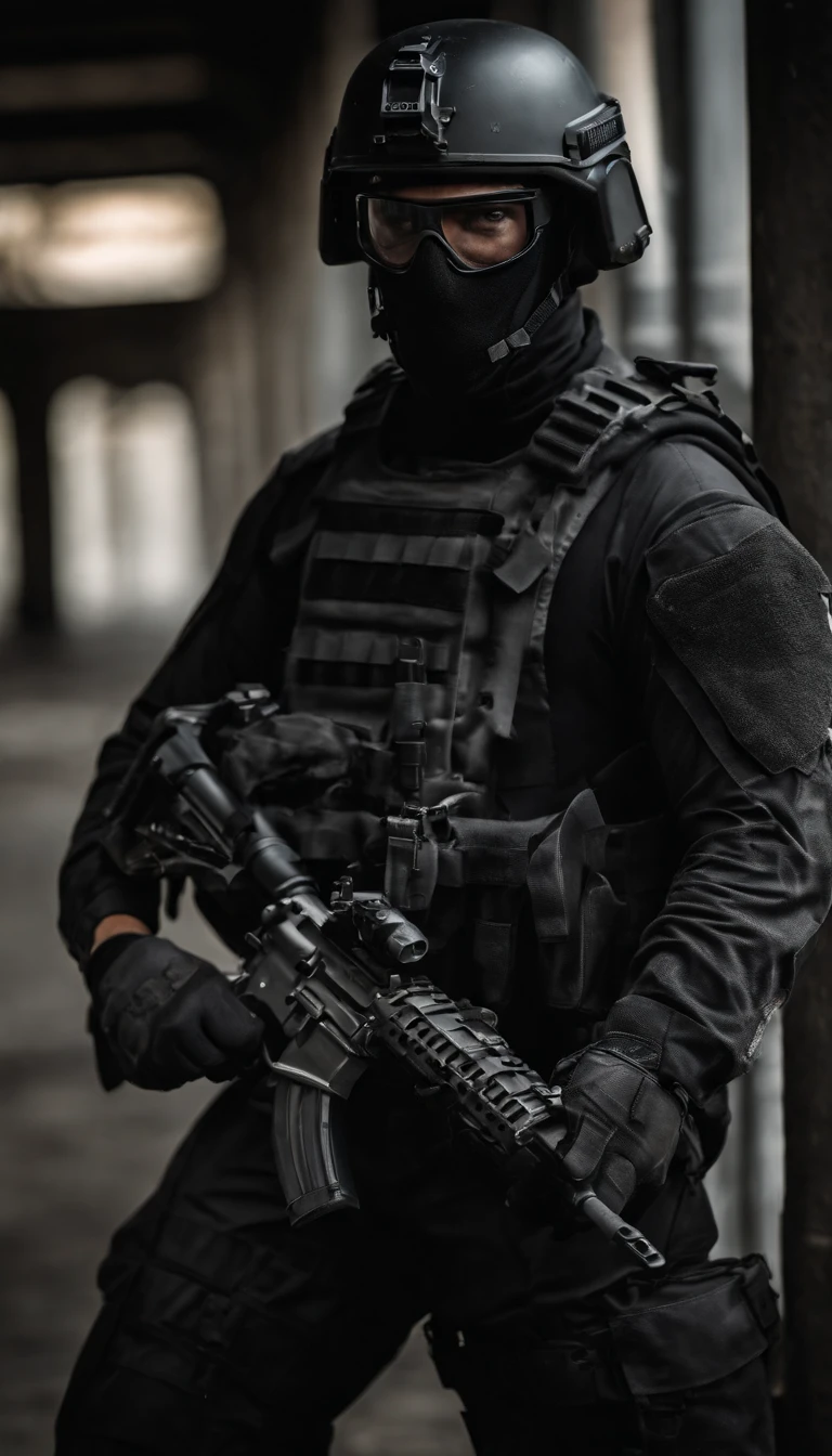 (Best quality,4K,8K,A high resolution,Masterpiece:1.2),Ultra-detailed,(Realistic,Photorealistic,photo-realistic:1.37), One of them wore a black SWAT uniform，Man in black helmet, A man in a black mask holds a gun, Air rifle CQB, French Special Operations, realistic soldiers, Soldiers in tactical equipment, tactical gear, cinematic —ar 16:9, realistic military equipment, Tactical armor, Black tactical equipment, combat outfit, Futuristic soldier costume, special forces security(Best quality,4K,8K,A high resolution,Masterpiece:1.2),Ultra-detailed,(Realistic,Photorealistic,photo-realistic:1.37), One of them wore a black SWAT uniform，Man in black helmet, A man wearing a black skull mask holds a gun, assault rifle，CQB, French Special Operations, realistic soldiers, Soldiers in tactical equipment, tactical gear, cinematic —ar 16:9, realistic military equipment, Tactical armor, Black tactical equipment, combat outfit, Futuristic soldier costume, special forces security，FBI official，Zombie crisis，Zombie background，There was chaos，Police shoot at zombies