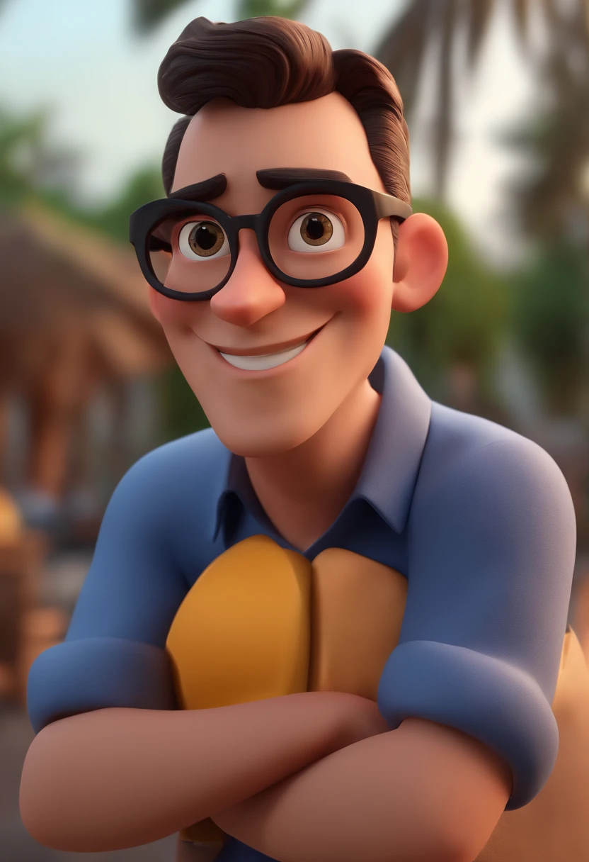 Cartoon character of a man with black glasses and a blue shirt, animation character, Caractere estilizado, animation style rendering, 3D estilizado, Arnold Maya render, 3 d render stylized, toon render keyshot, Personagem 3D, Personagem 3D, 3d rendering stylized, 3 d character render, personagem de desenho animado, Personagem de close up, Pose de personagem, (Estilo Pixar) (master part:1.2) (Bokeh) (best quality) (pele detalhada) (textura detalhada) (8k) (argila) (Cinematic lighting) (foco nítido