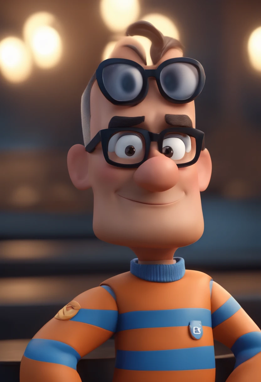 Cartoon character of a man with black glasses and a blue shirt, animation character, Caractere estilizado, animation style rendering, 3D estilizado, Arnold Maya render, 3 d render stylized, toon render keyshot, Personagem 3D, Personagem 3D, 3d rendering stylized, 3 d character render, personagem de desenho animado, Personagem de close up, Pose de personagem,  (Estilo Pixar) (master part:1.2) (Bokeh) (best quality) (pele detalhada) (textura detalhada) (8k) (argila) (Cinematic lighting) (foco nítido