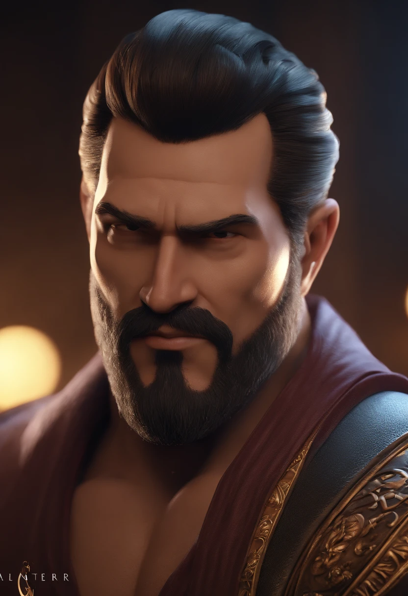 personagem dos desenhos animados de um homem com 30 anos, com barba branca, pele morena, cabelo coque samurai e uma camisa preta, animation character, Caractere estilizado, animation style rendering, 3D estilizado, Arnold Maya render, 3 d render stylized, toon render keyshot, Personagem 3D, Personagem 3D, 3d rendering stylized, 3 d character render, personagem de desenho animado, Personagem de close up, Pose de personagem, (Estilo Pixar) (master part:1.2) (Bokeh) (best quality) (pele detalhada) (textura detalhada) (8k) (argila) (Cinematic lighting) (foco nítido