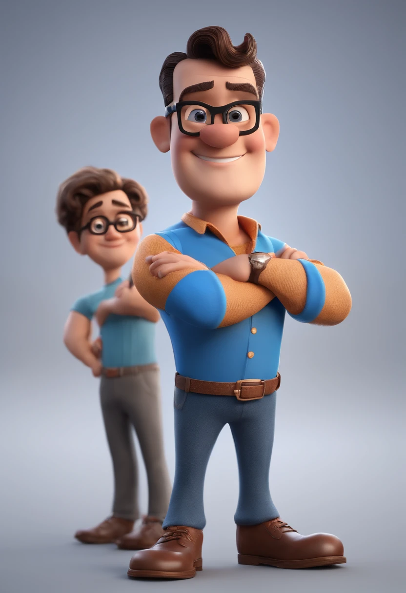 Cartoon character of a man with black glasses and a blue shirt, animation character, Caractere estilizado, animation style rendering, 3D estilizado, Arnold Maya render, 3 d render stylized, toon render keyshot, Personagem 3D, Personagem 3D, 3d rendering stylized, 3 d character render, personagem de desenho animado, Personagem de close up, Pose de personagem, (Estilo Pixar) (master part:1.2) (Bokeh) (best quality) (pele detalhada) (textura detalhada) (8k) (argila) (Cinematic lighting) (foco nítido