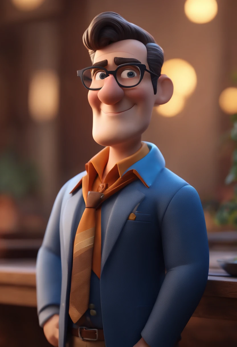 Cartoon character of a man with black glasses and a blue shirt, animation character, Caractere estilizado, animation style rendering, 3D estilizado, Arnold Maya render, 3 d render stylized, toon render keyshot, Personagem 3D, Personagem 3D, 3d rendering stylized, 3 d character render, personagem de desenho animado, Personagem de close up, Pose de personagem, (Estilo Pixar) (master part:1.2) (Bokeh) (best quality) (pele detalhada) (textura detalhada) (8k) (argila) (Cinematic lighting) (foco nítido