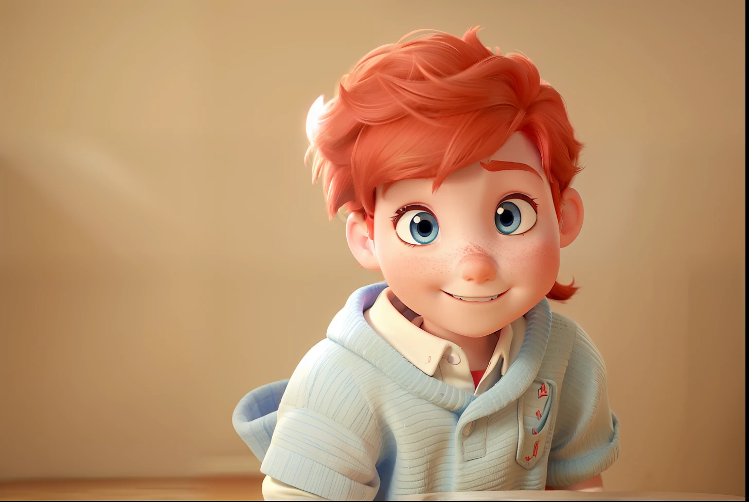 A red-haired blue-eyed child disney pixar style high quality